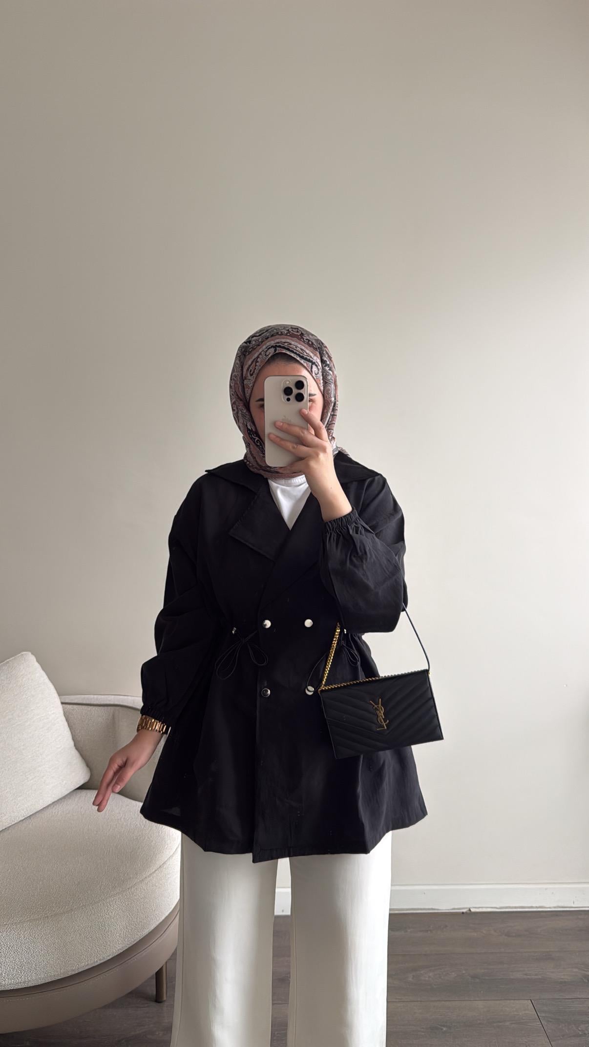 Düğmeli Tencel Ceket - Siyah