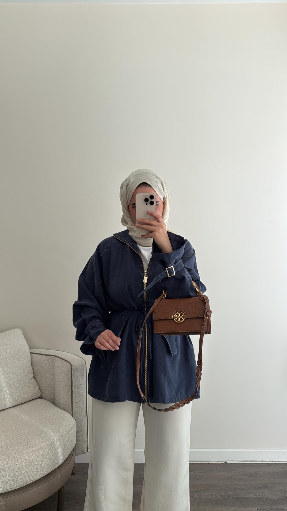 Fermuarlı Tencel Kap - Lacivert