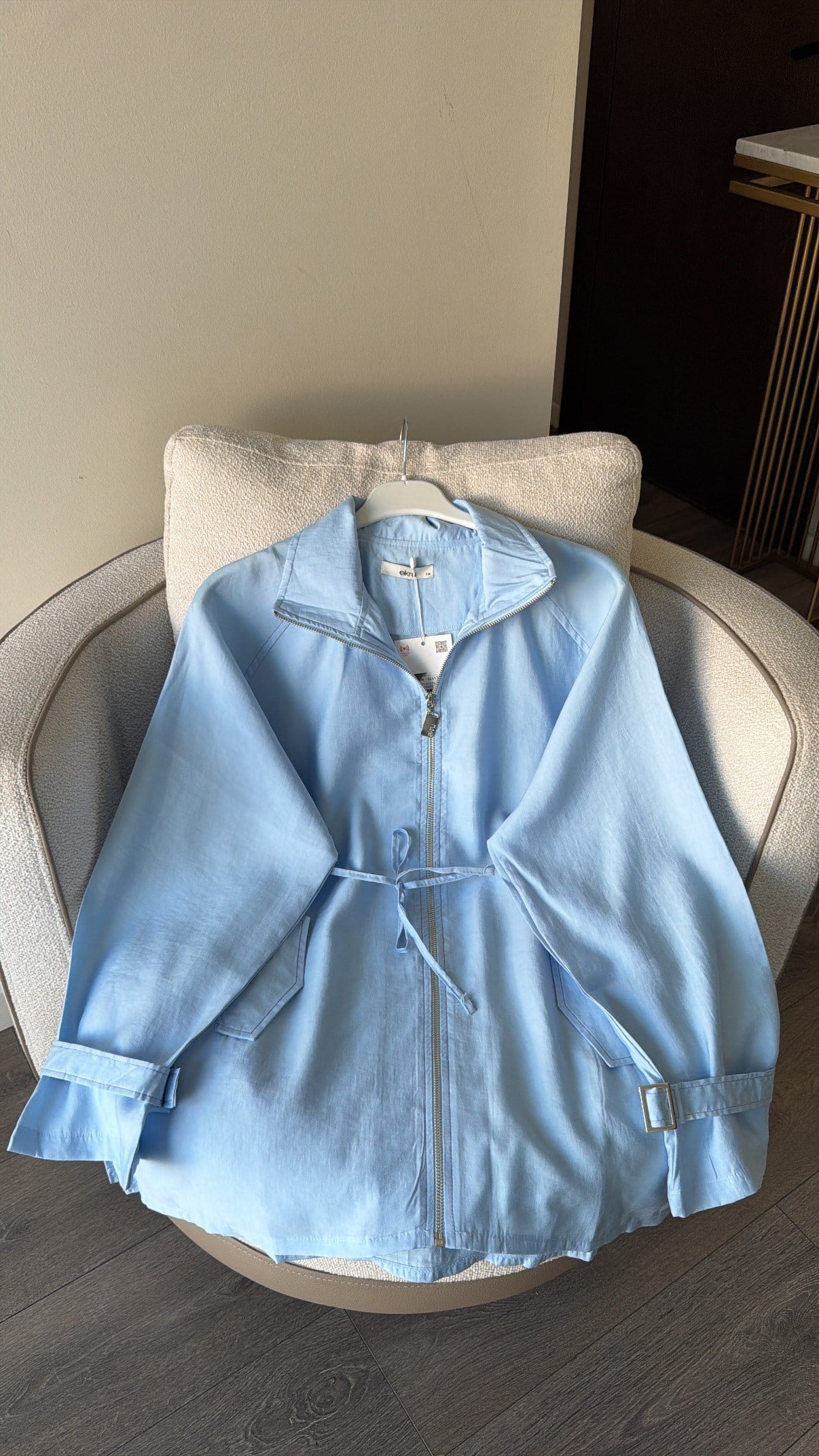 Fermuarlı Tencel Kap- Mavi