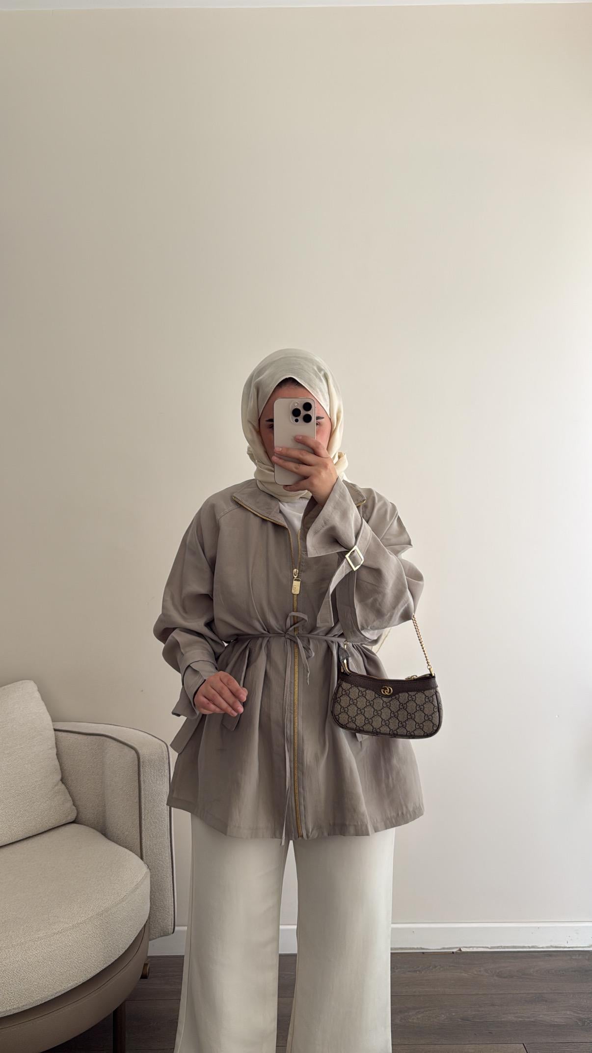 Fermuarlı Tencel Kap - Taş