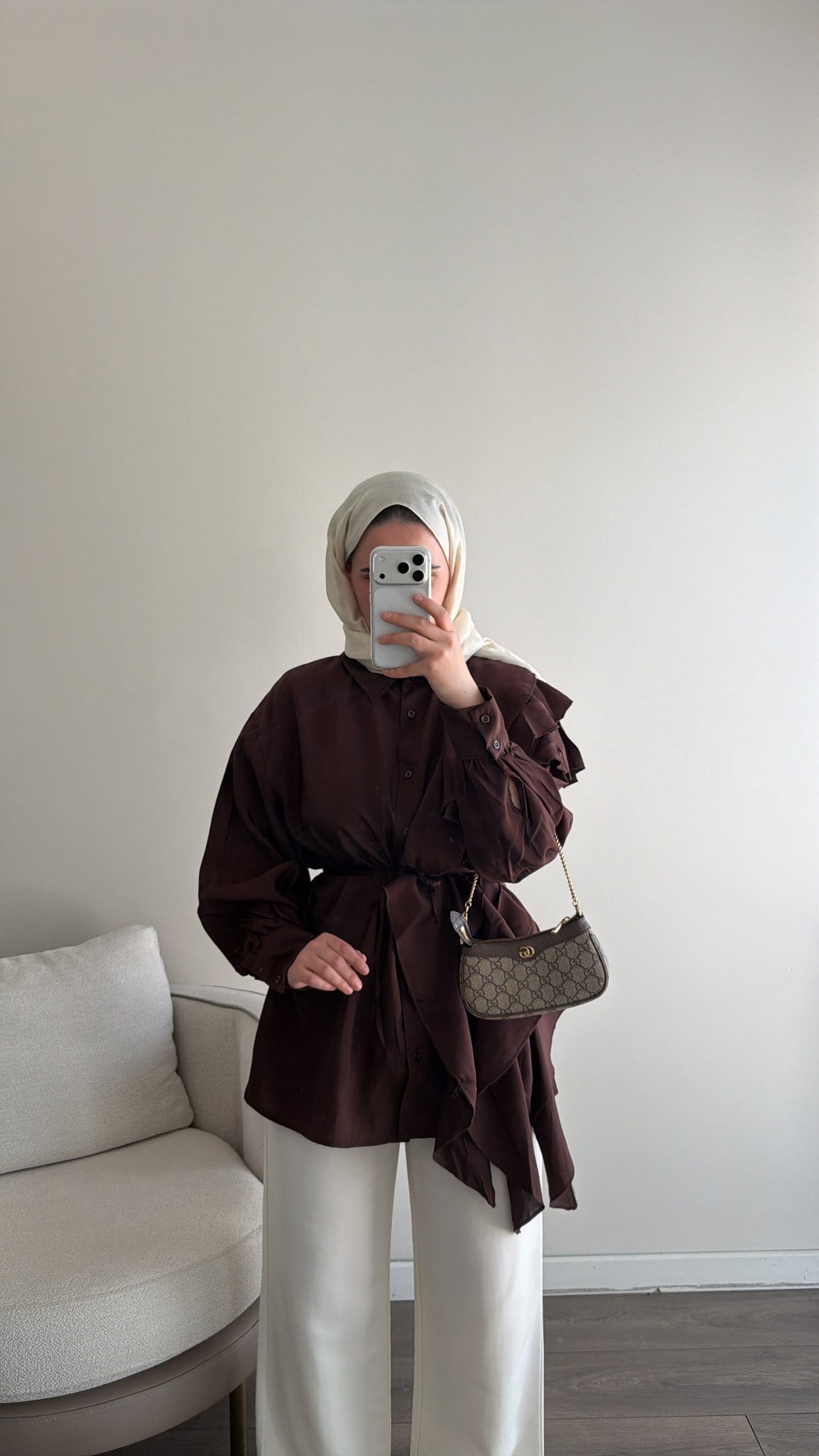 FIRFIRLI TENSEL GÖMLEK - KAHVE