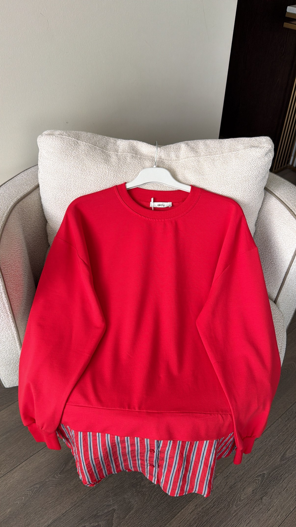 Gömlek Garnili Sweatshirt - Kırmızı