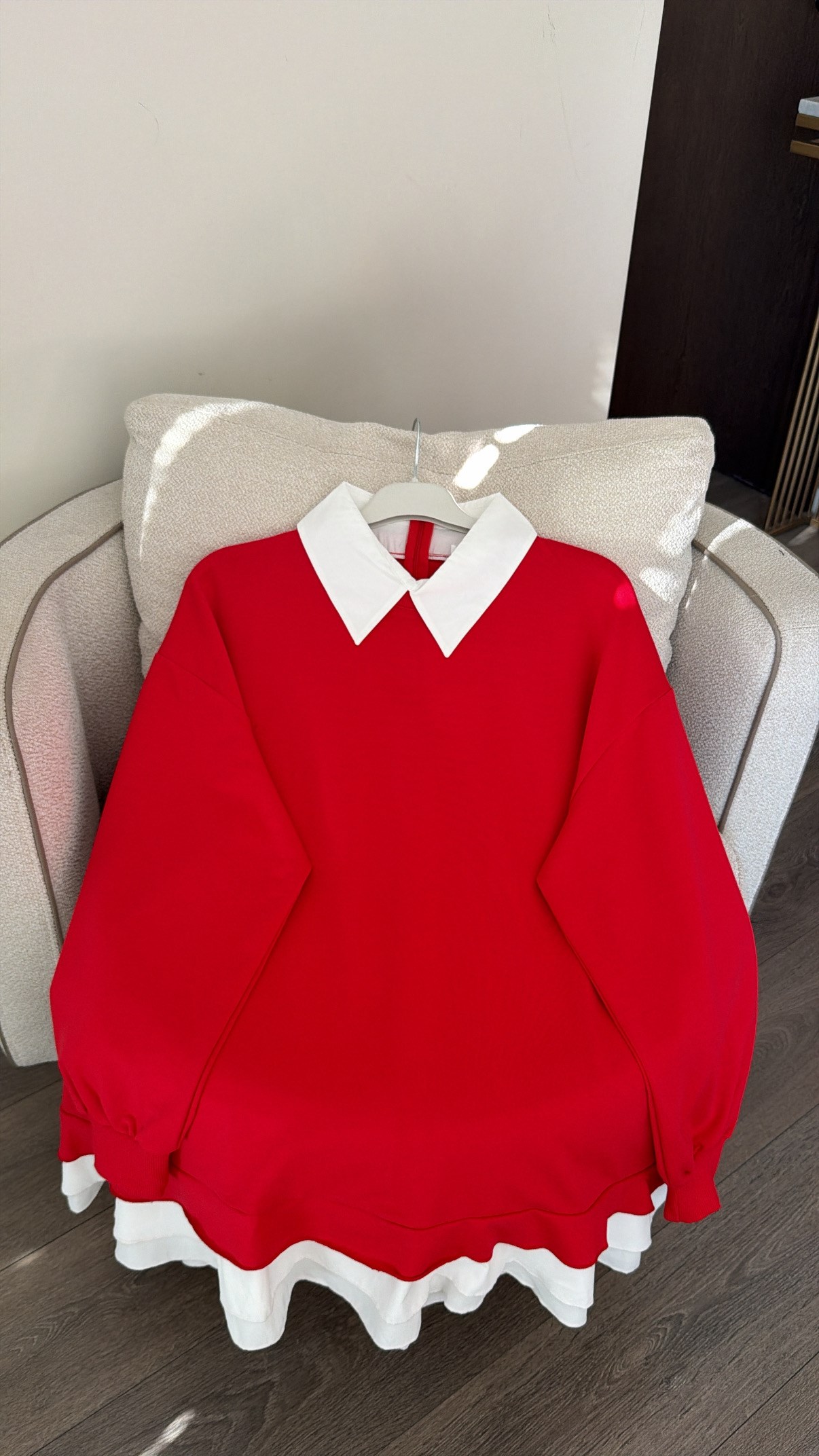 Gömlek Yaka Fırfırlı Sweatshirt - Kırmızı