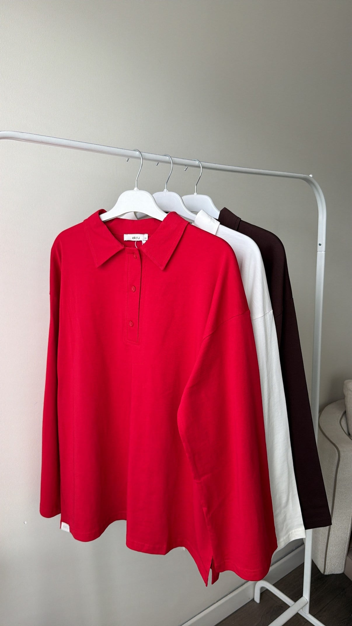 Gömlek Yaka Yanlardan Yırtmaçlı Sweatshirt-  Kahverengi