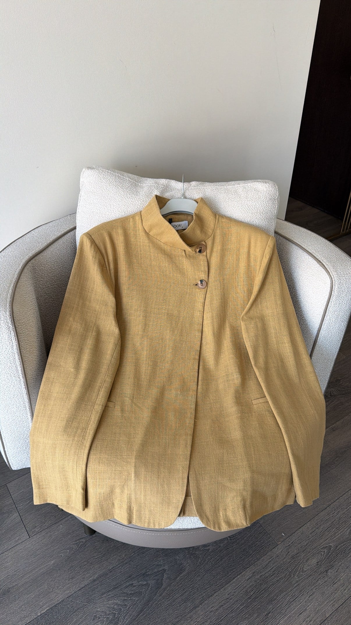 Keten Görünümlü Tek Düğmeli Blazer Ceket - Safran