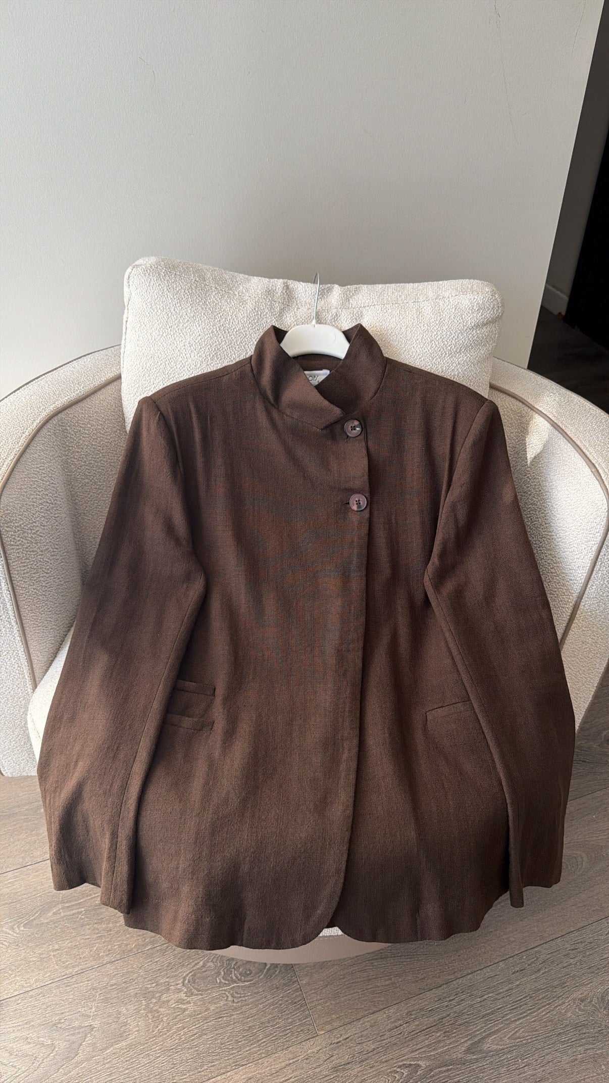 Keten Görünümlü Tek Düğmeli Blazer Ceket- Kahve