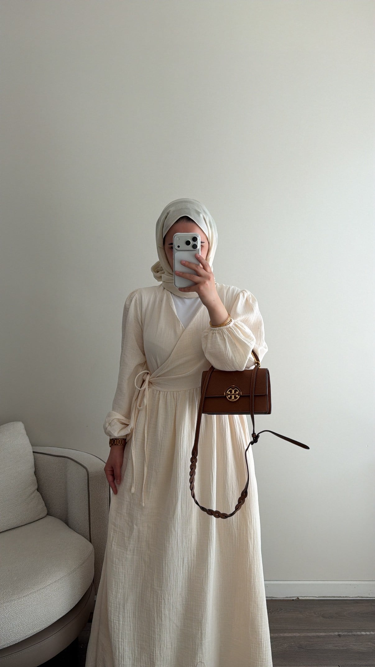 Kimono Kapama Ekru Müslin Elbise