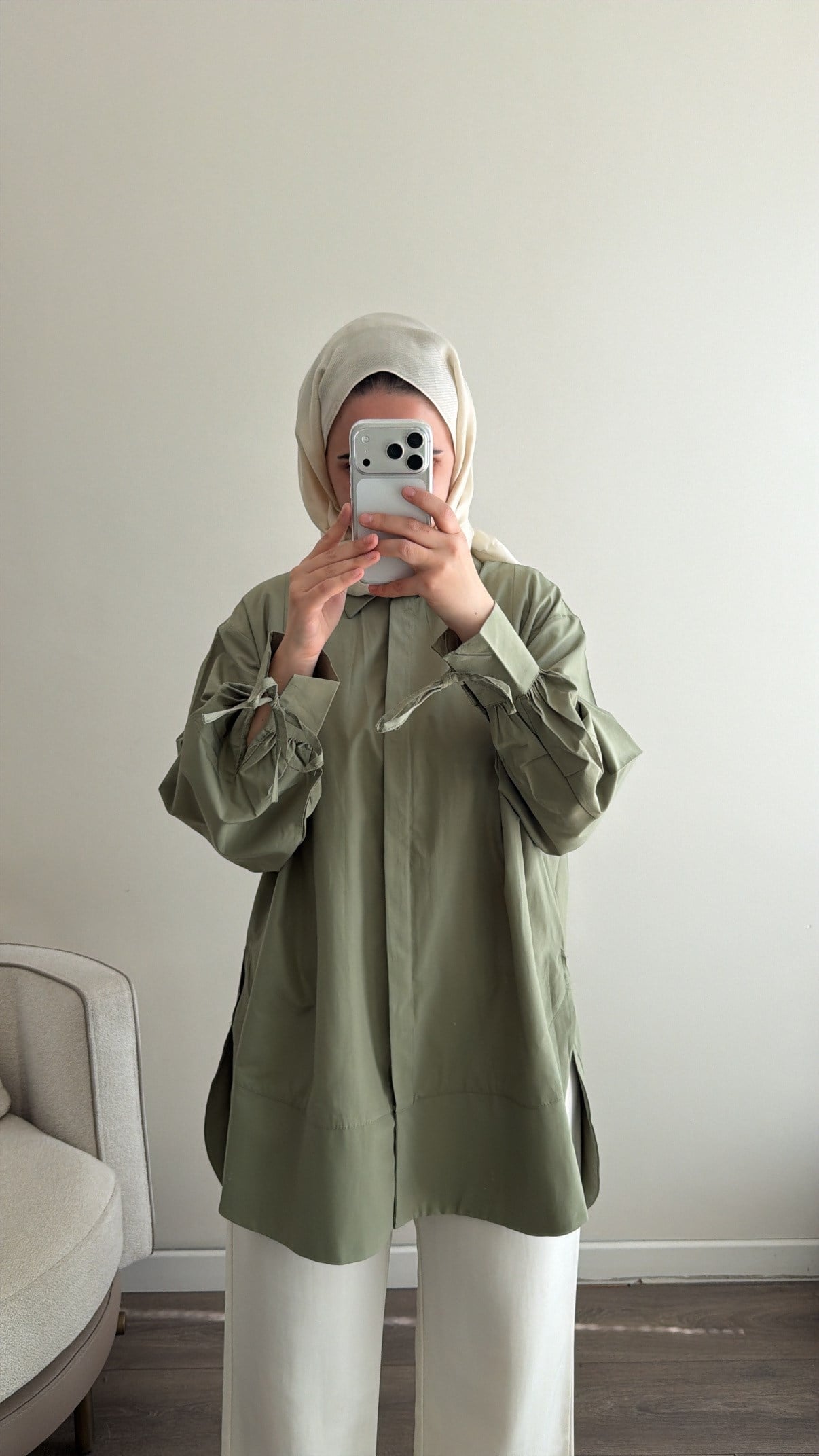 Kolları Bağlamalı Gömlek - Adaçayı