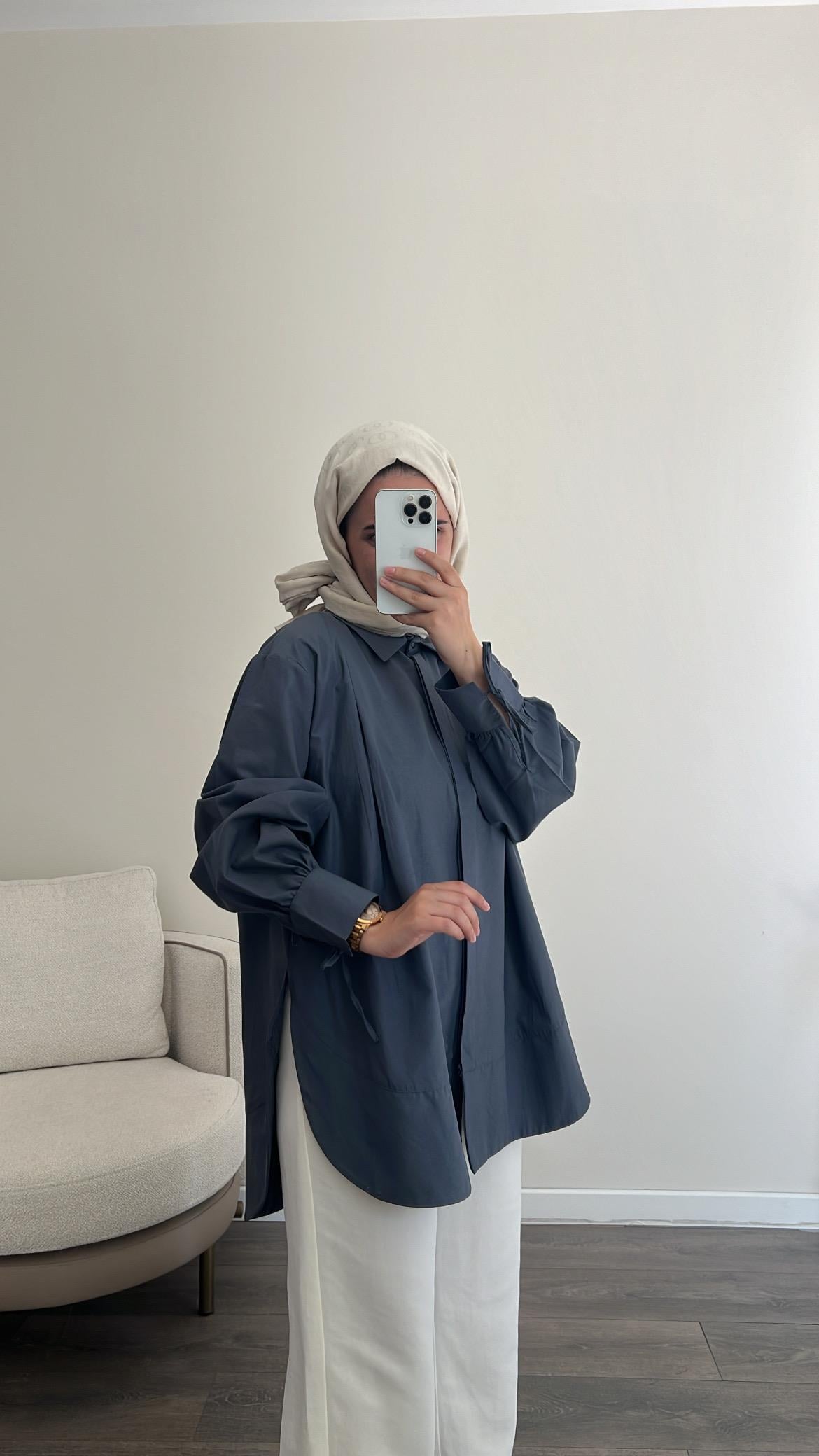 Kolları bağlamalı gömlek - Antrasit