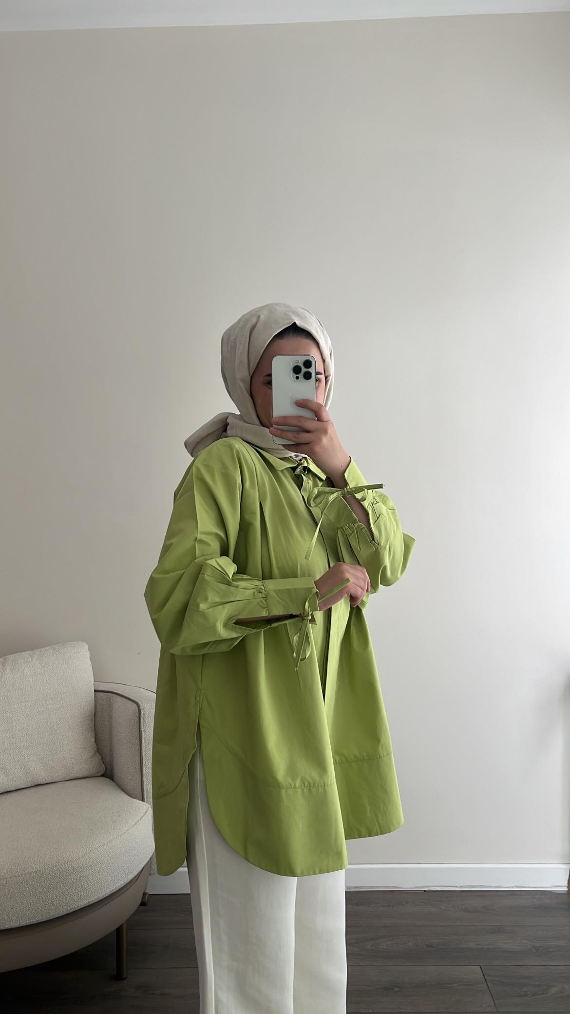 Kolları Bağlamalı Gömlek - Fıstık Yeşili