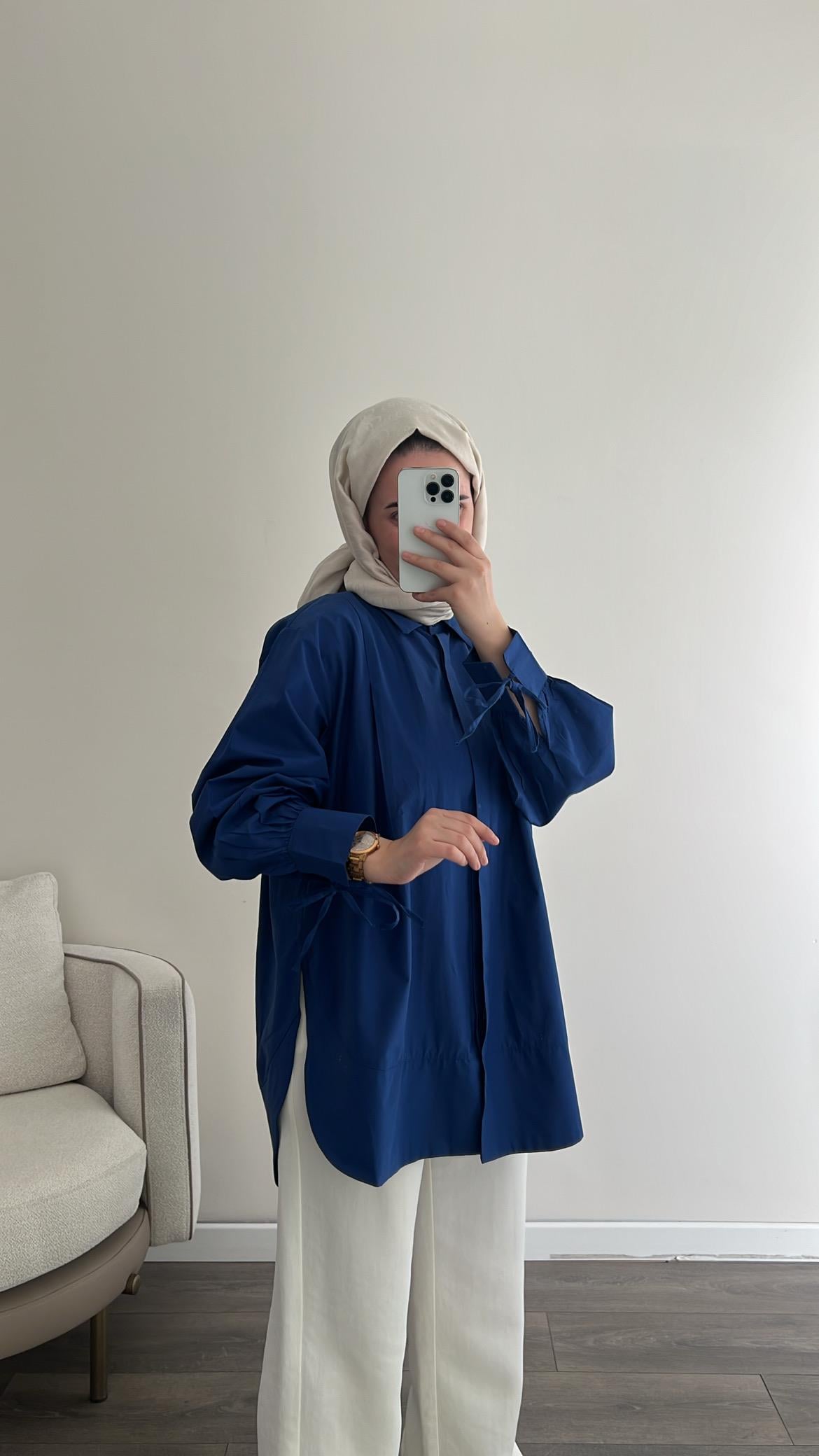 Kolları Bağlamalı Gömlek- Lacivert