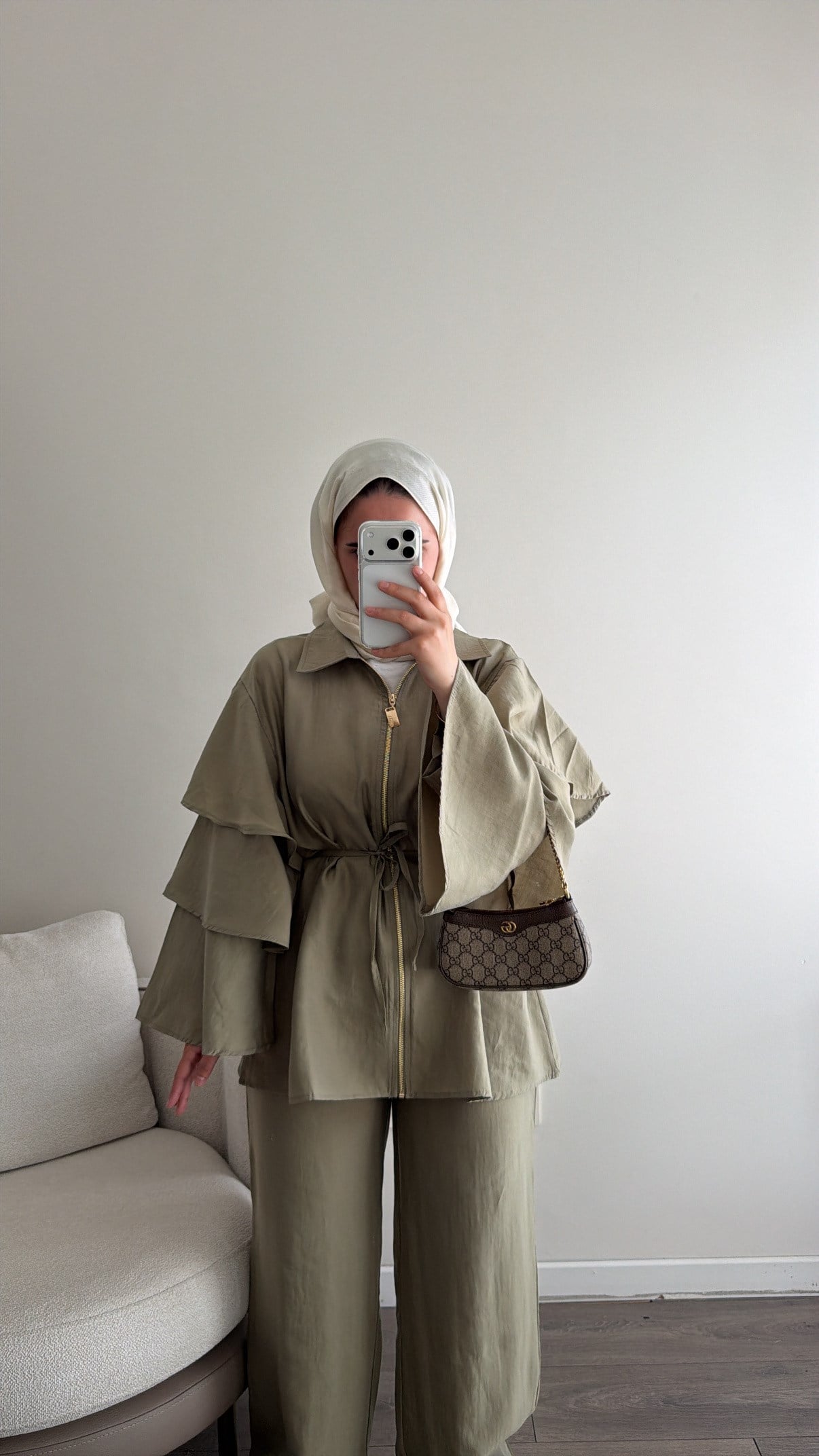 Kolları Volan Detaylı Takım - Olive