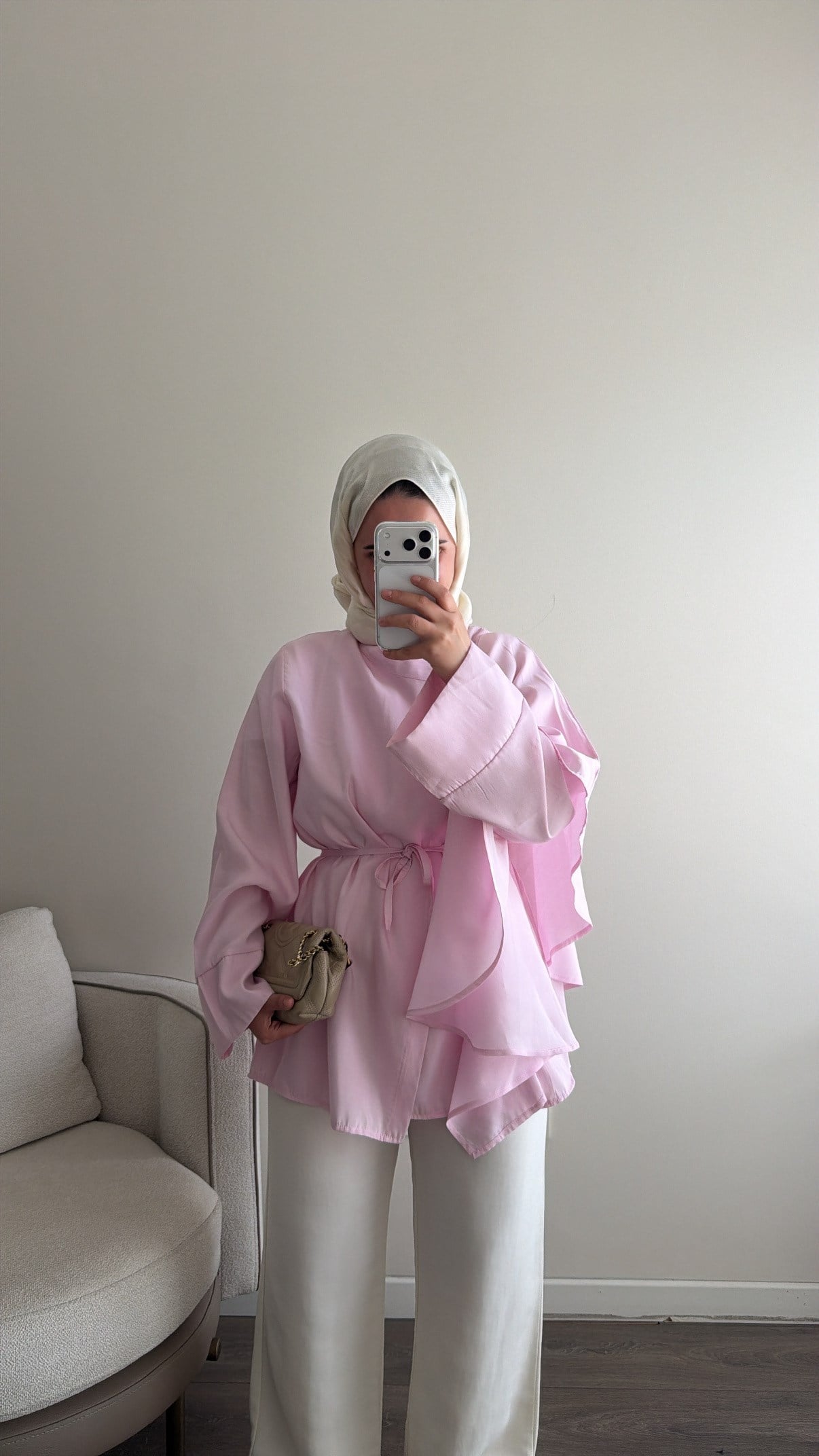 Kruvaze Kapama Volanlı Gömlek - Pembe