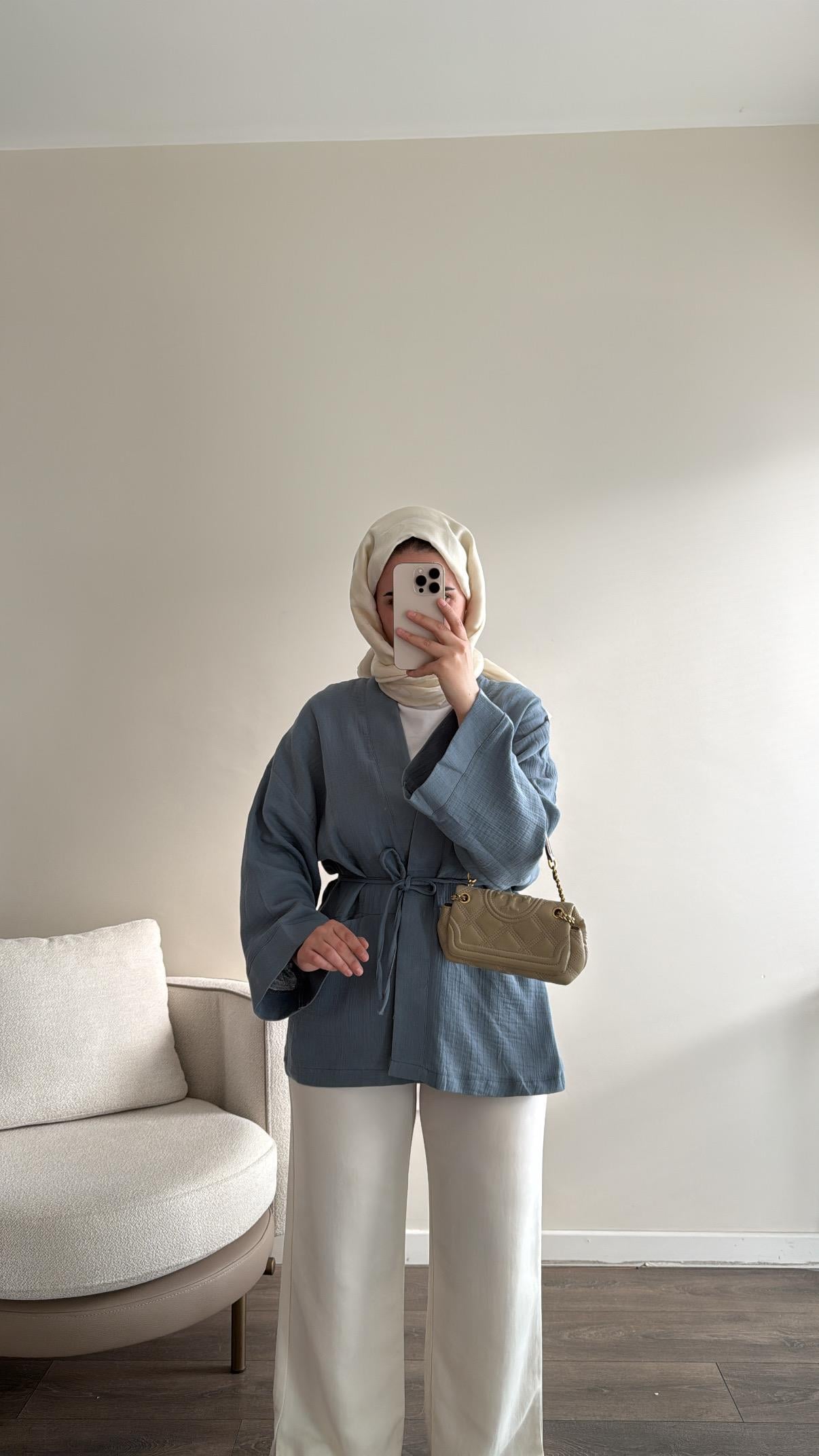 Müslin Kimono - Mavi