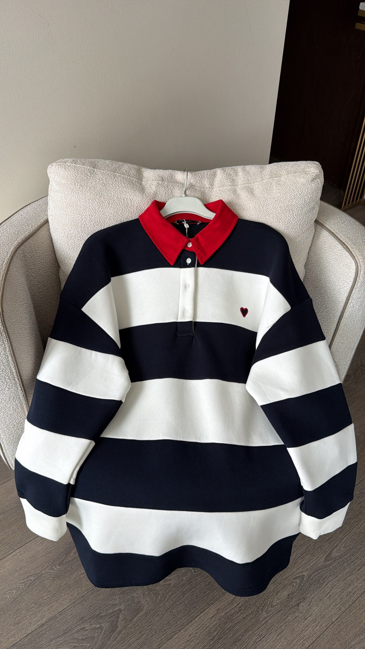Nakış Detaylı Çizgili Sweatshirt - Lacivert
