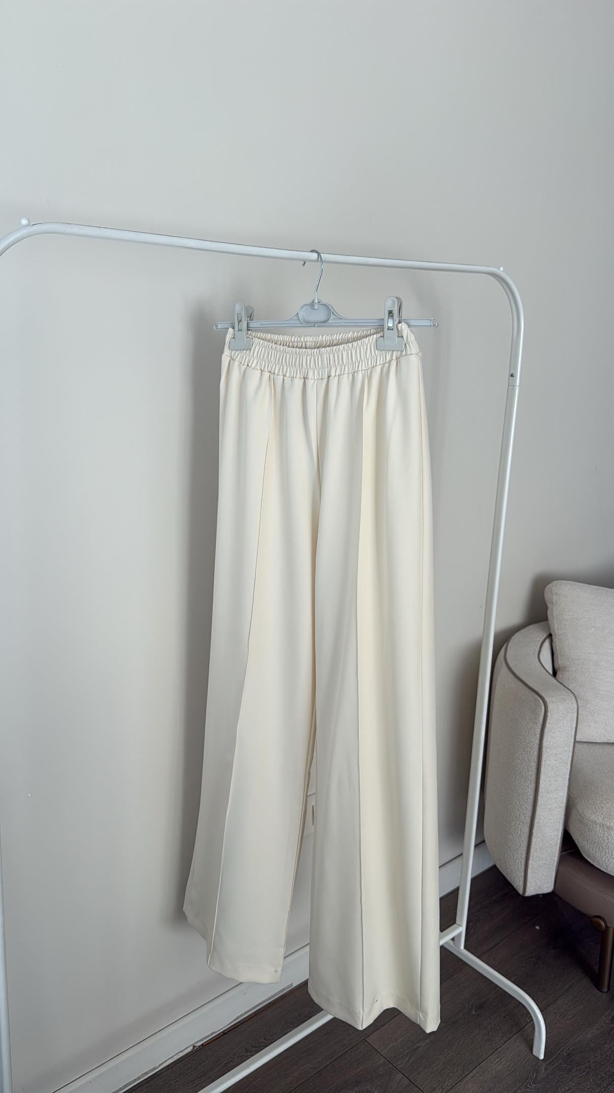 Nervür Dikiş Detaylı Pantolon - Krem