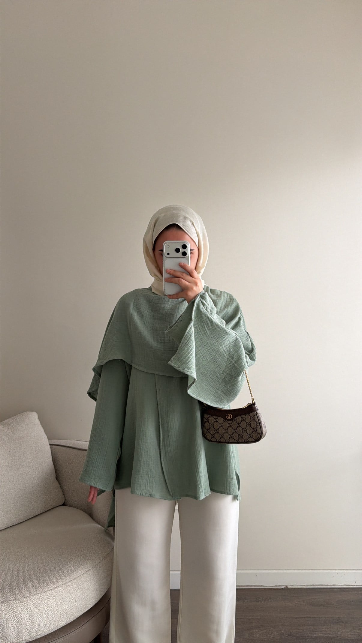 Pelerin Detaylı Soft Mint Tunik