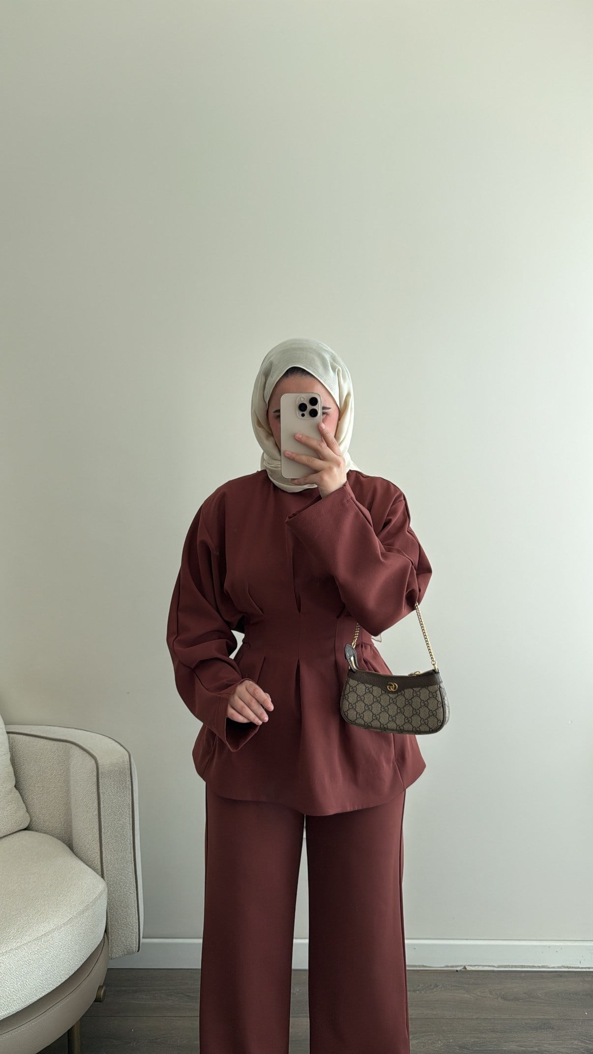 Pile Detaylı Pantolonlu Takım - Toprak