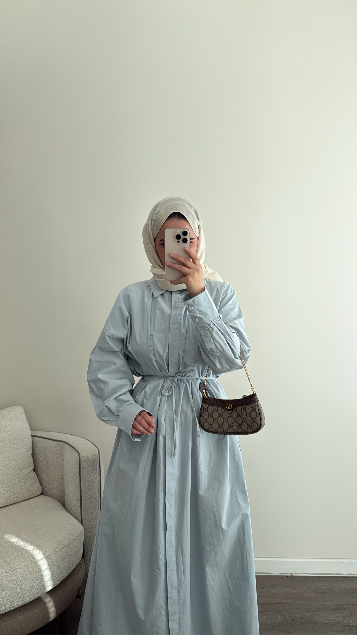 Pile Detaylı Soft Mavi Gömlek Elbise