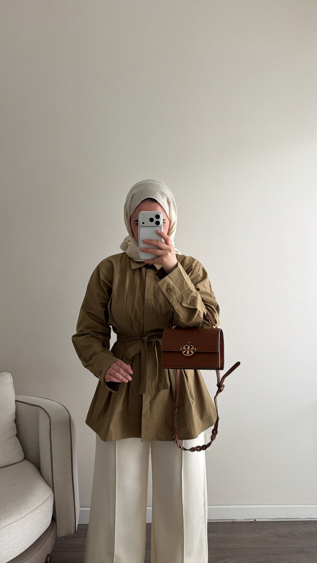 Pilili Poplin Haki Gömlek