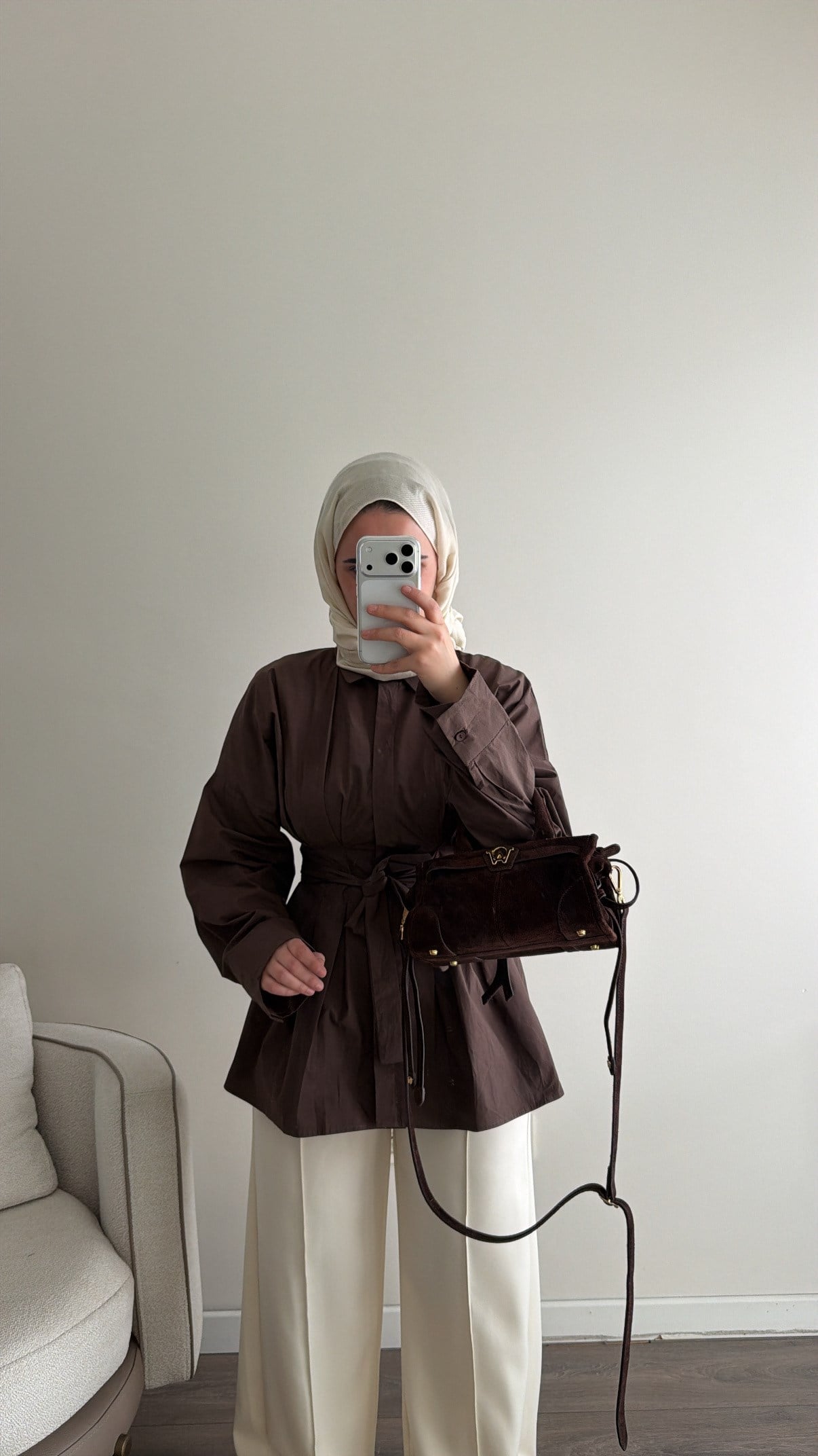 Pilili Poplin Kahve Gömlek