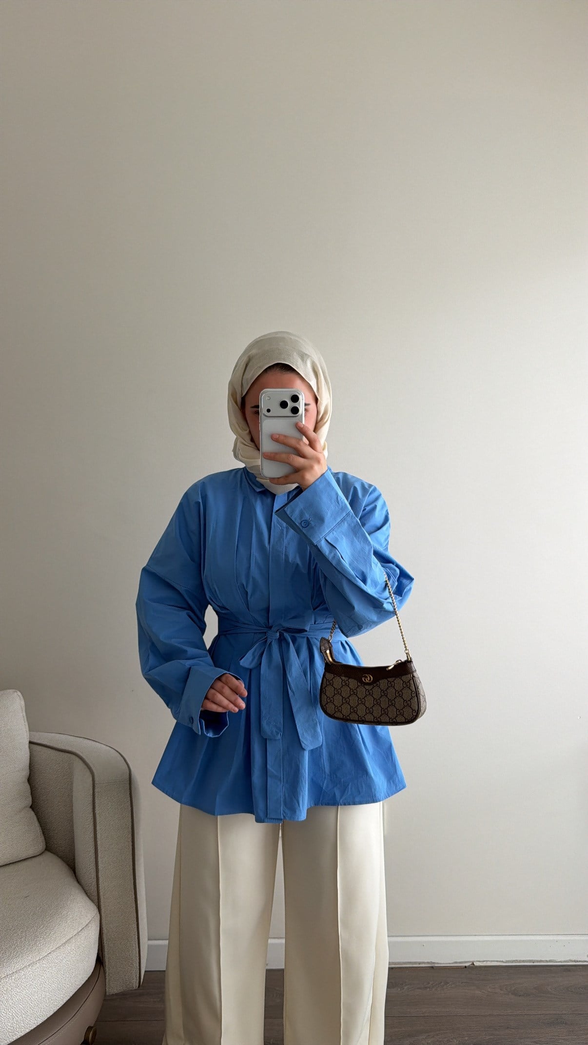 Pilili Poplin Mavi Gömlek