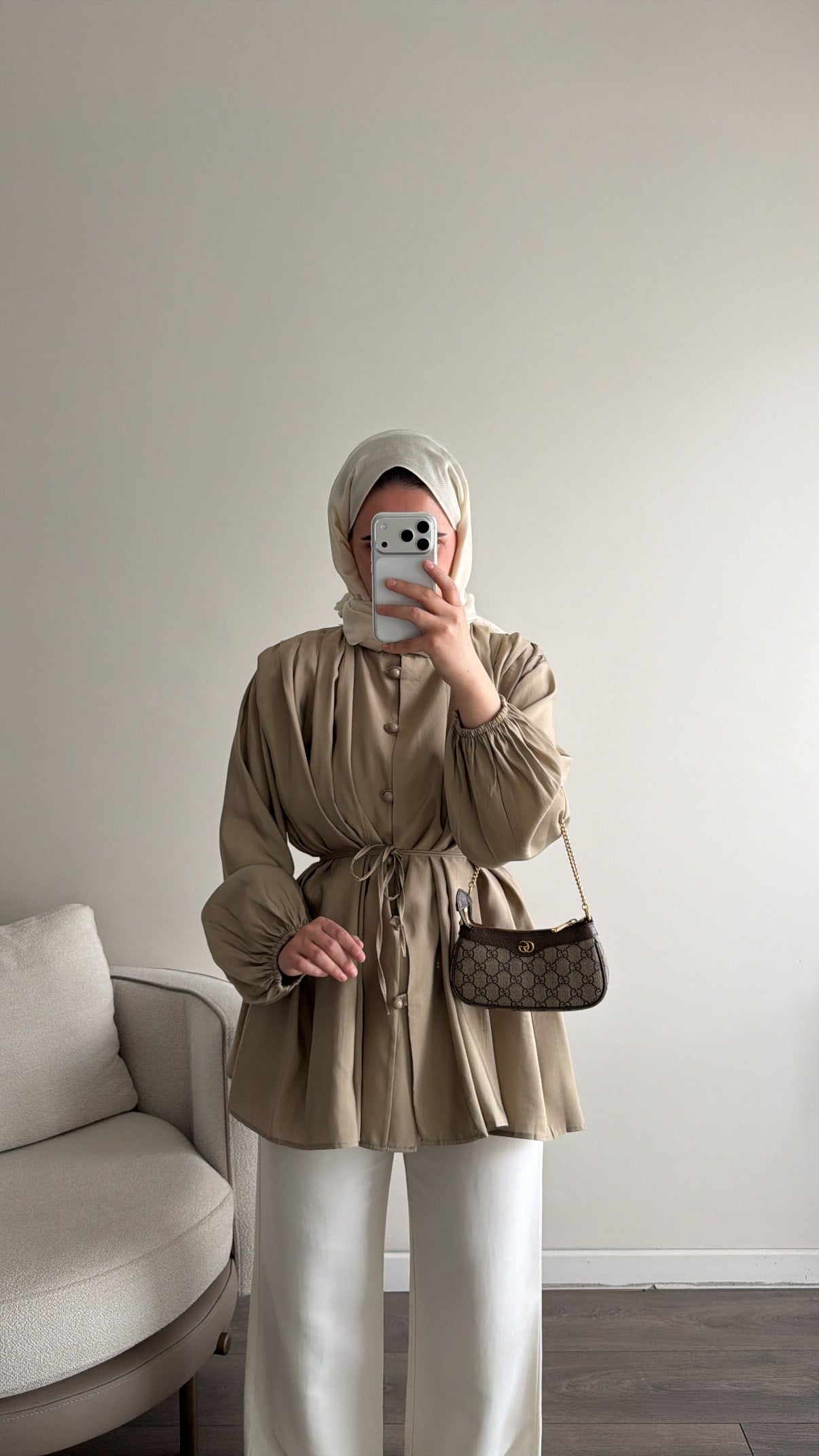 Piliseli Top düğme Gömlek - Haki