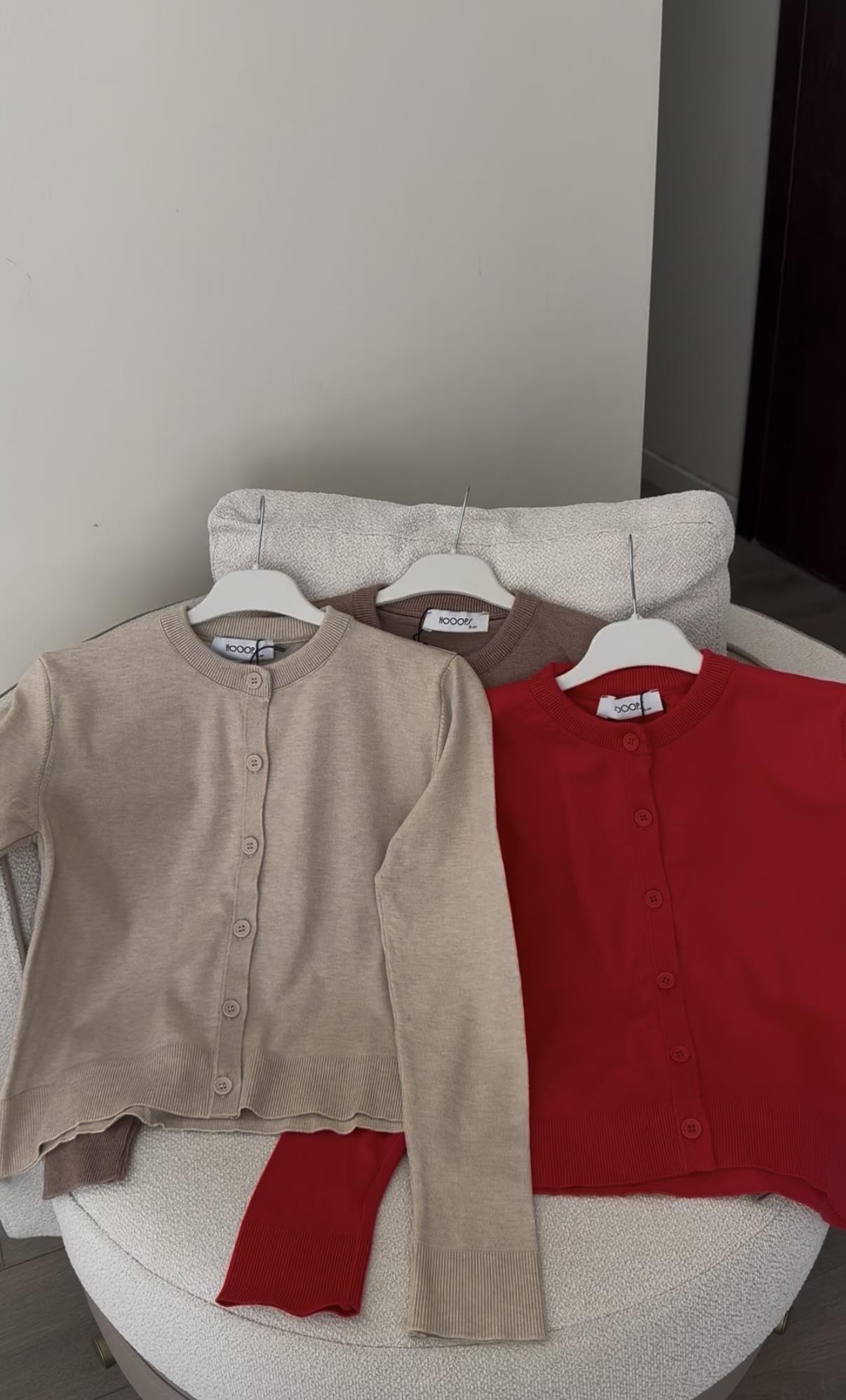 Premium Bisiklet Yaka Triko Hırka -  Vizon