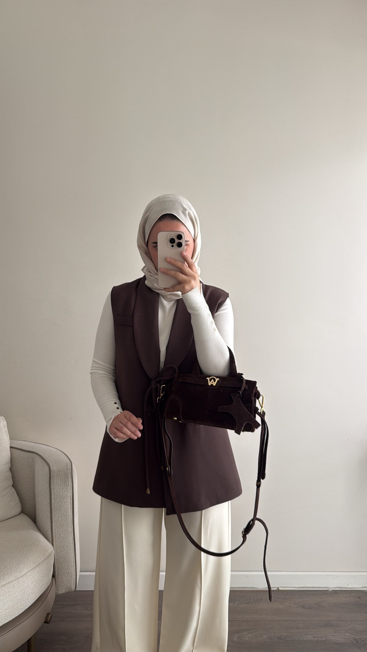 Şal Yaka Detaylı Kahve Yelek