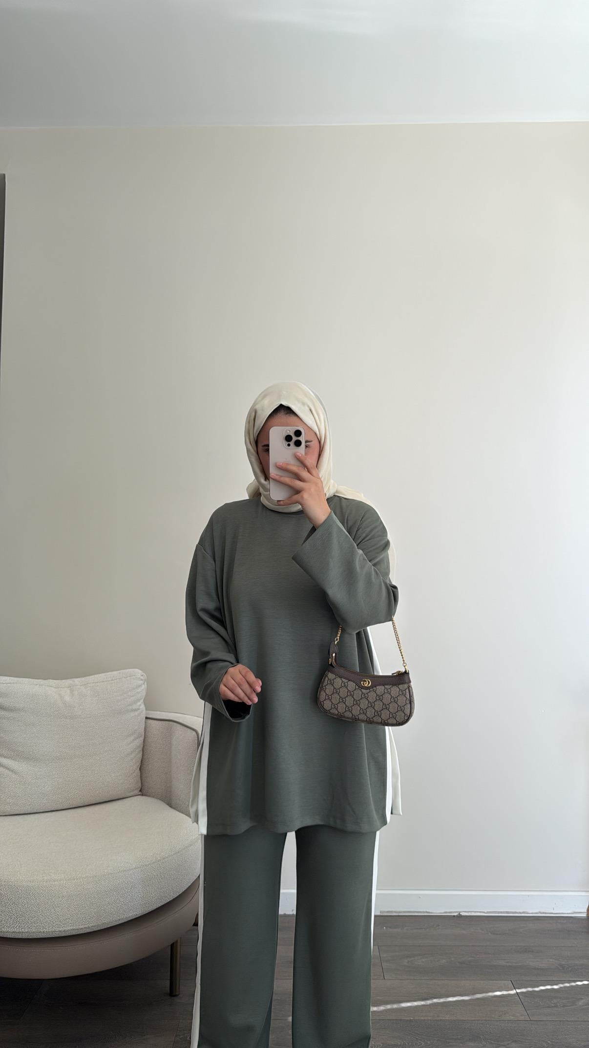 Şeritli Eşofman Takımı - Çağla Yeşili