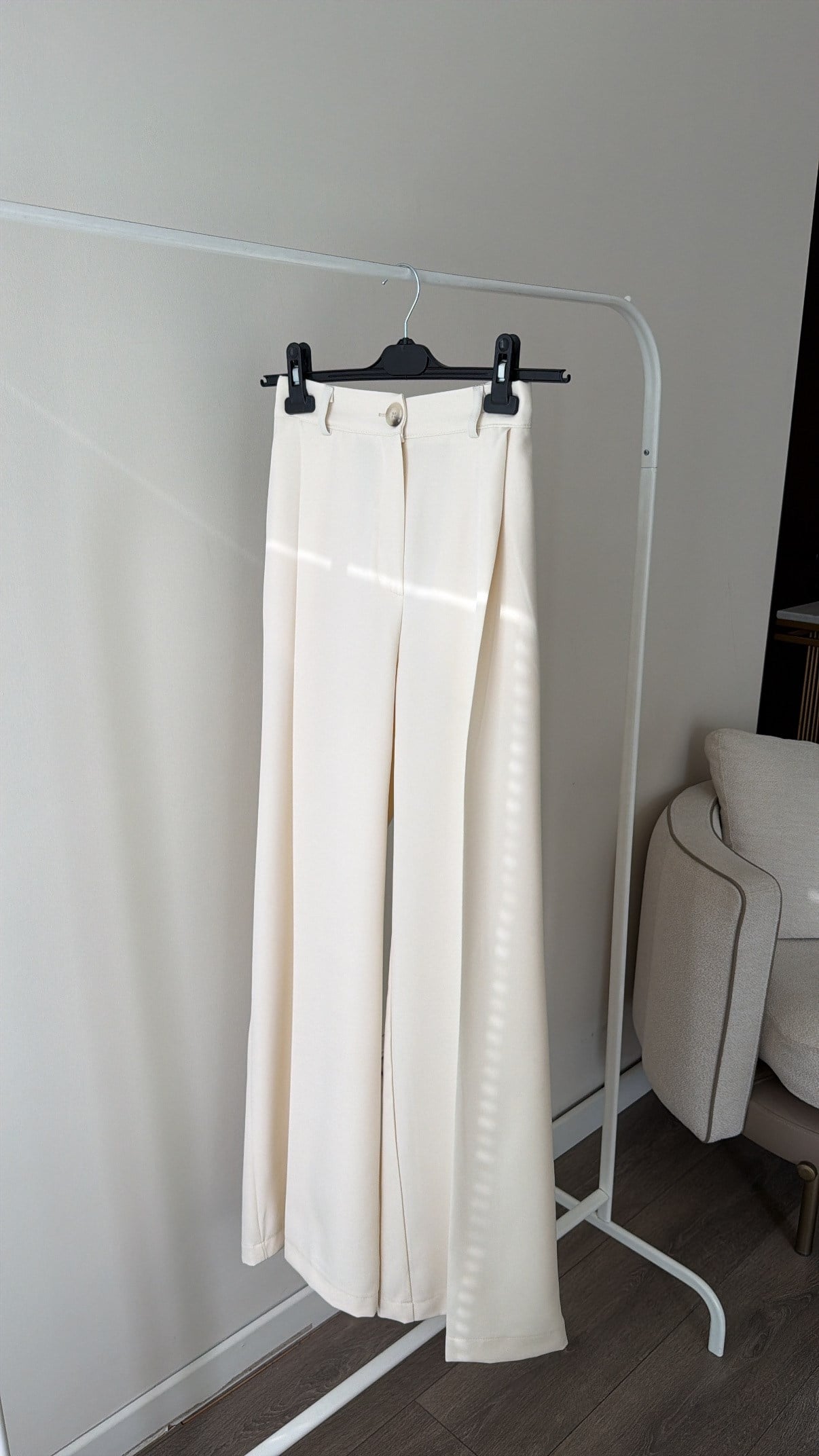 Tek Pileli Palazzo Krem Pantolon