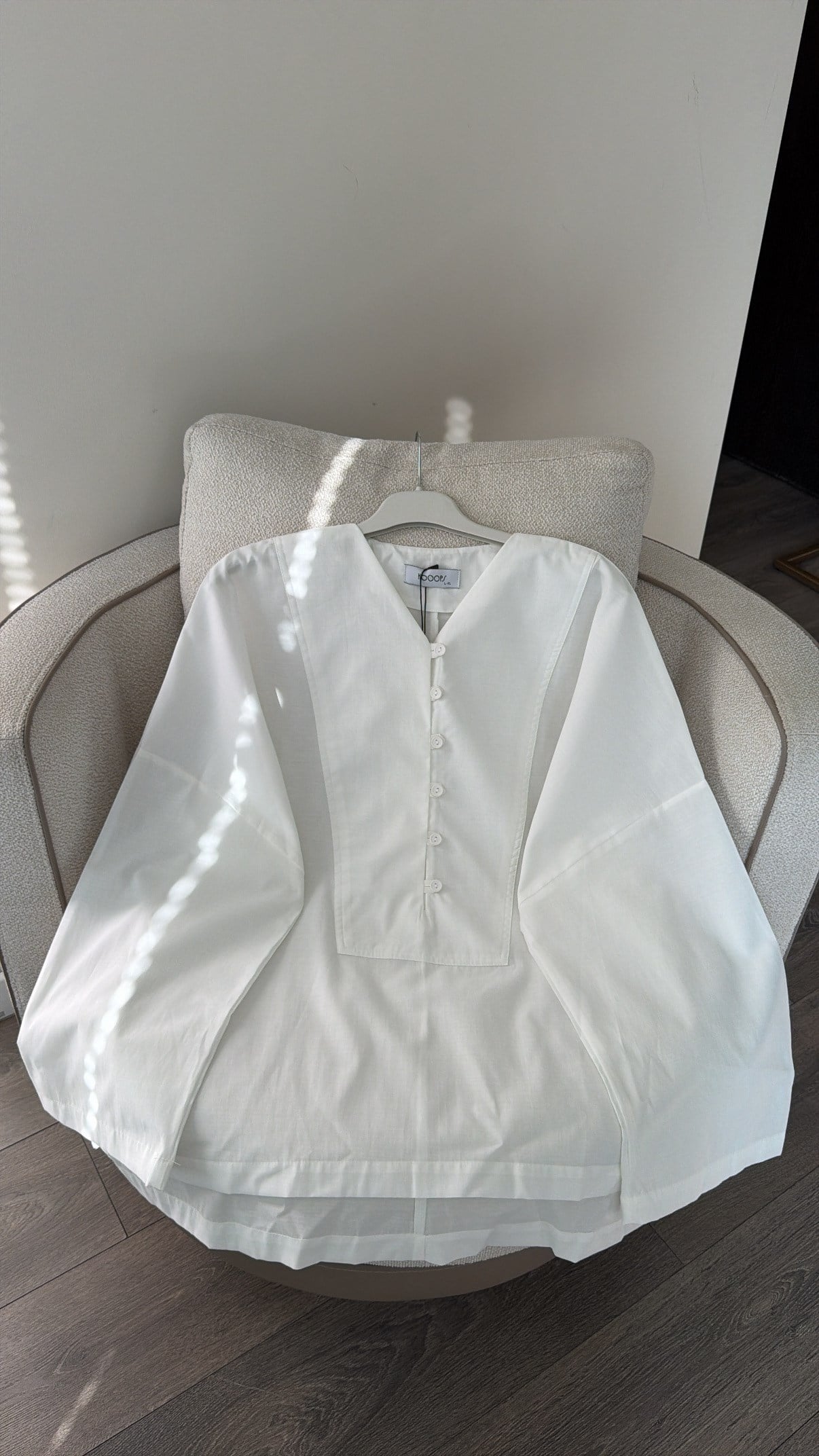 V Yaka Oversize Bluz - Beyaz