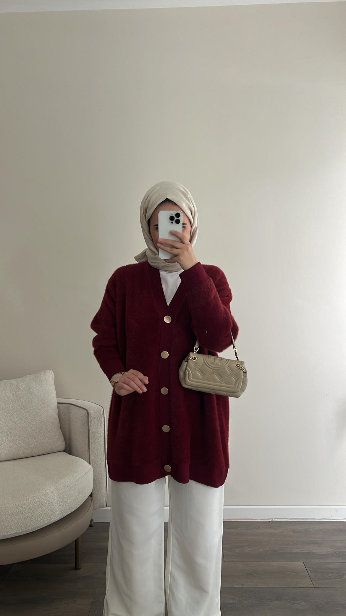 V Yaka Yumoş Hırka - Bordo