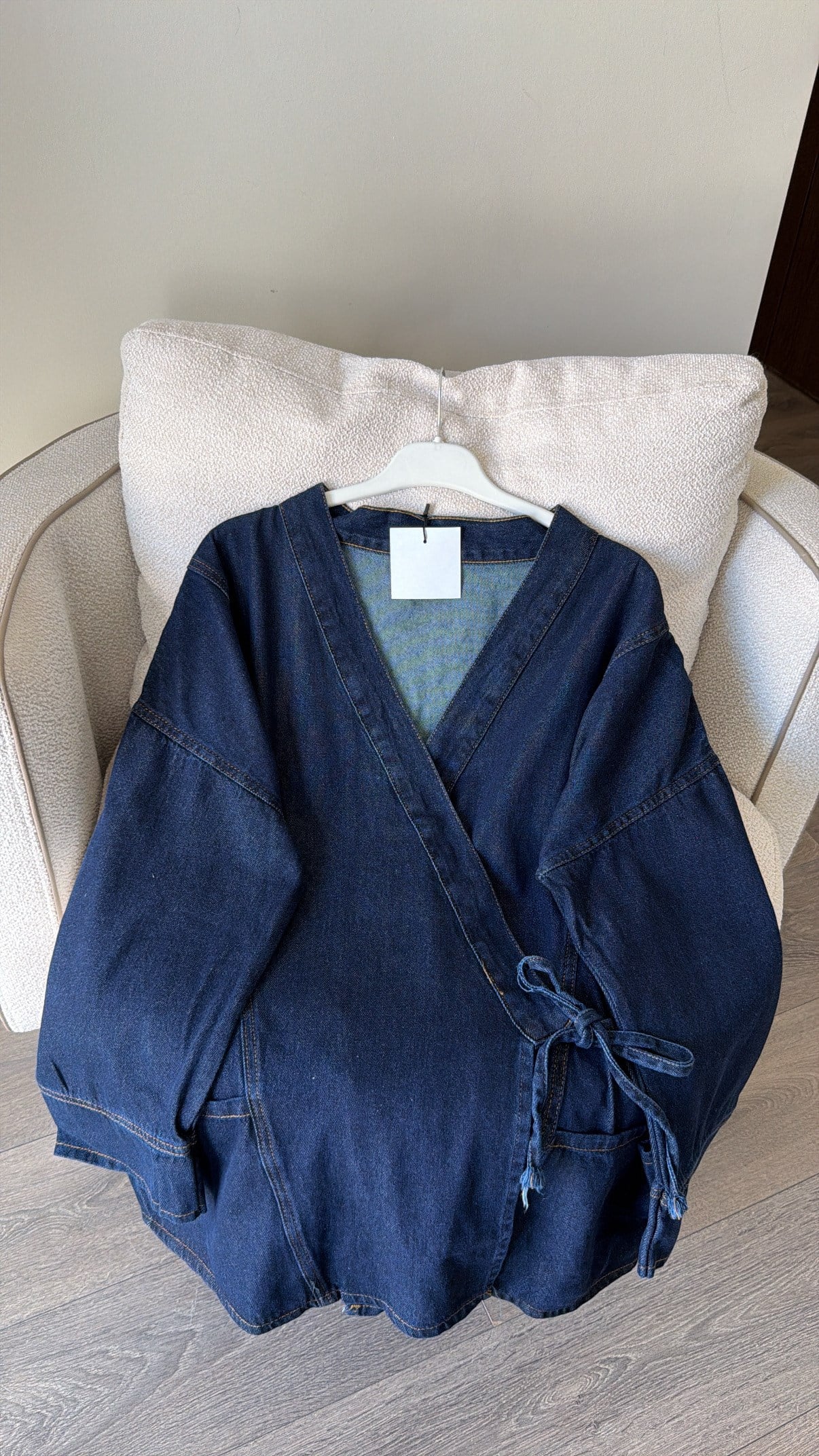 Yandan Bağlamlı Denim Ceket - Koyu Mavi