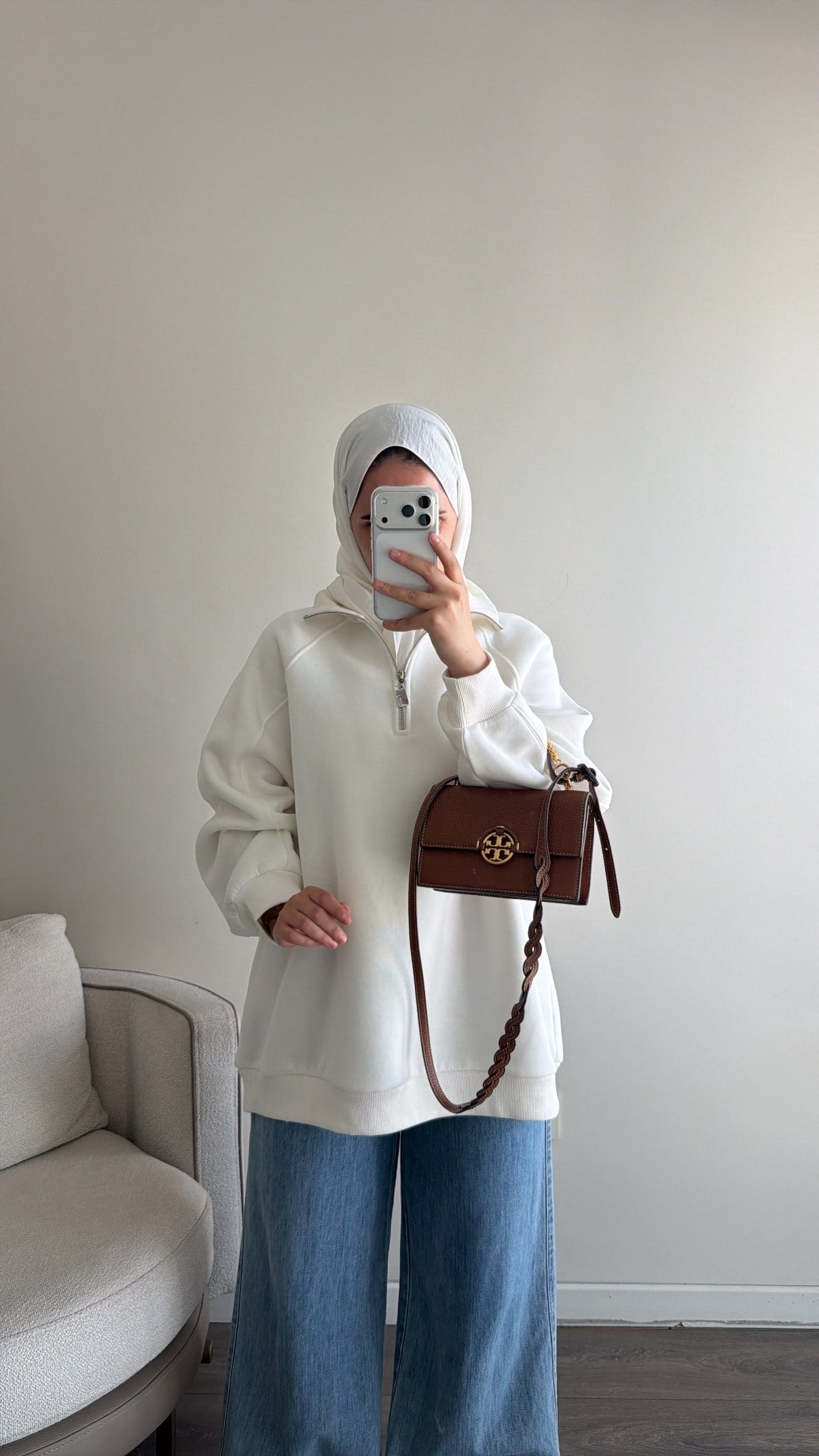 Yarım Fermuarlı Sweatshirt - Ekru
