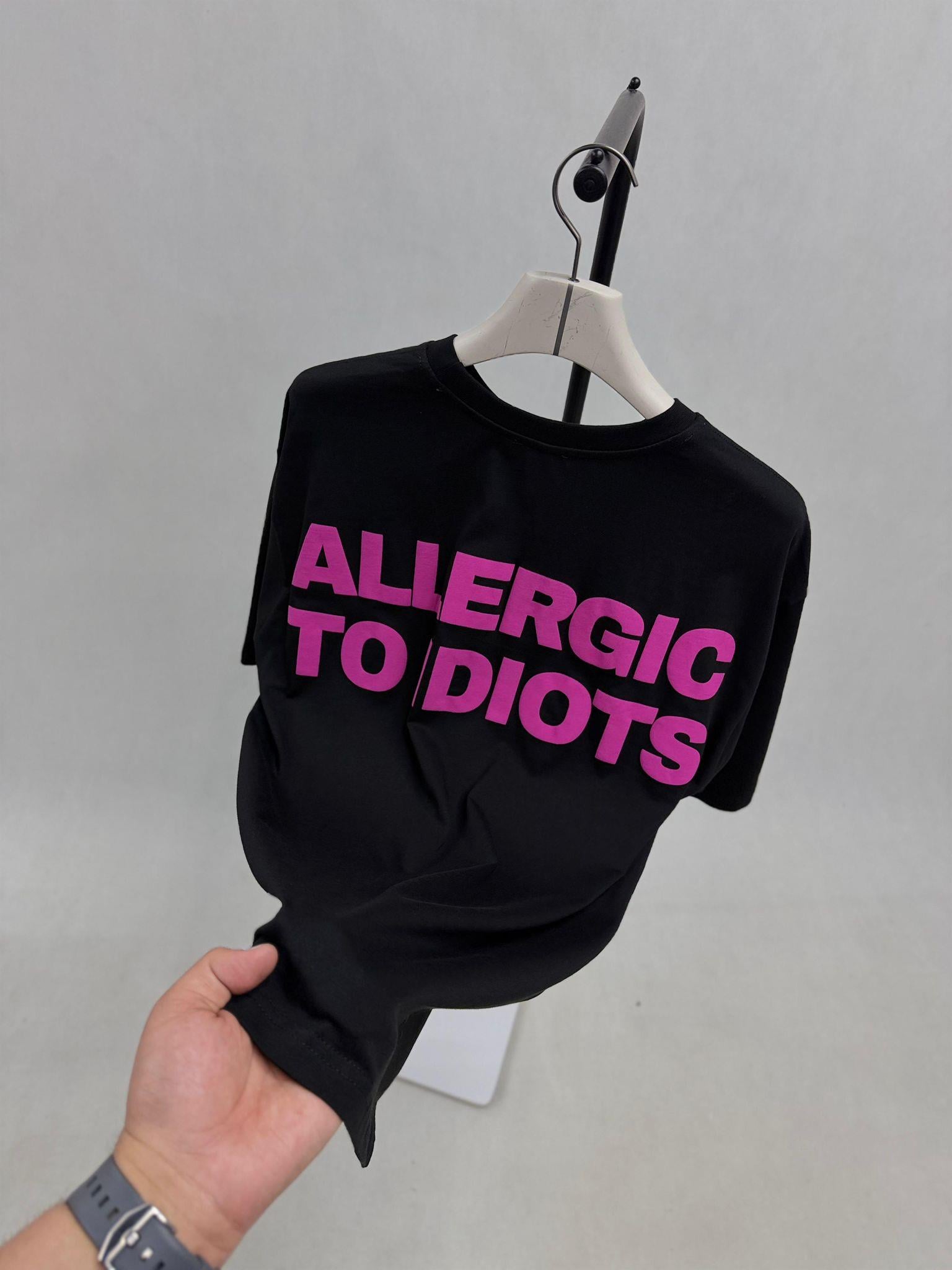 Allergic to İdiots baskılı oversize T-shirt