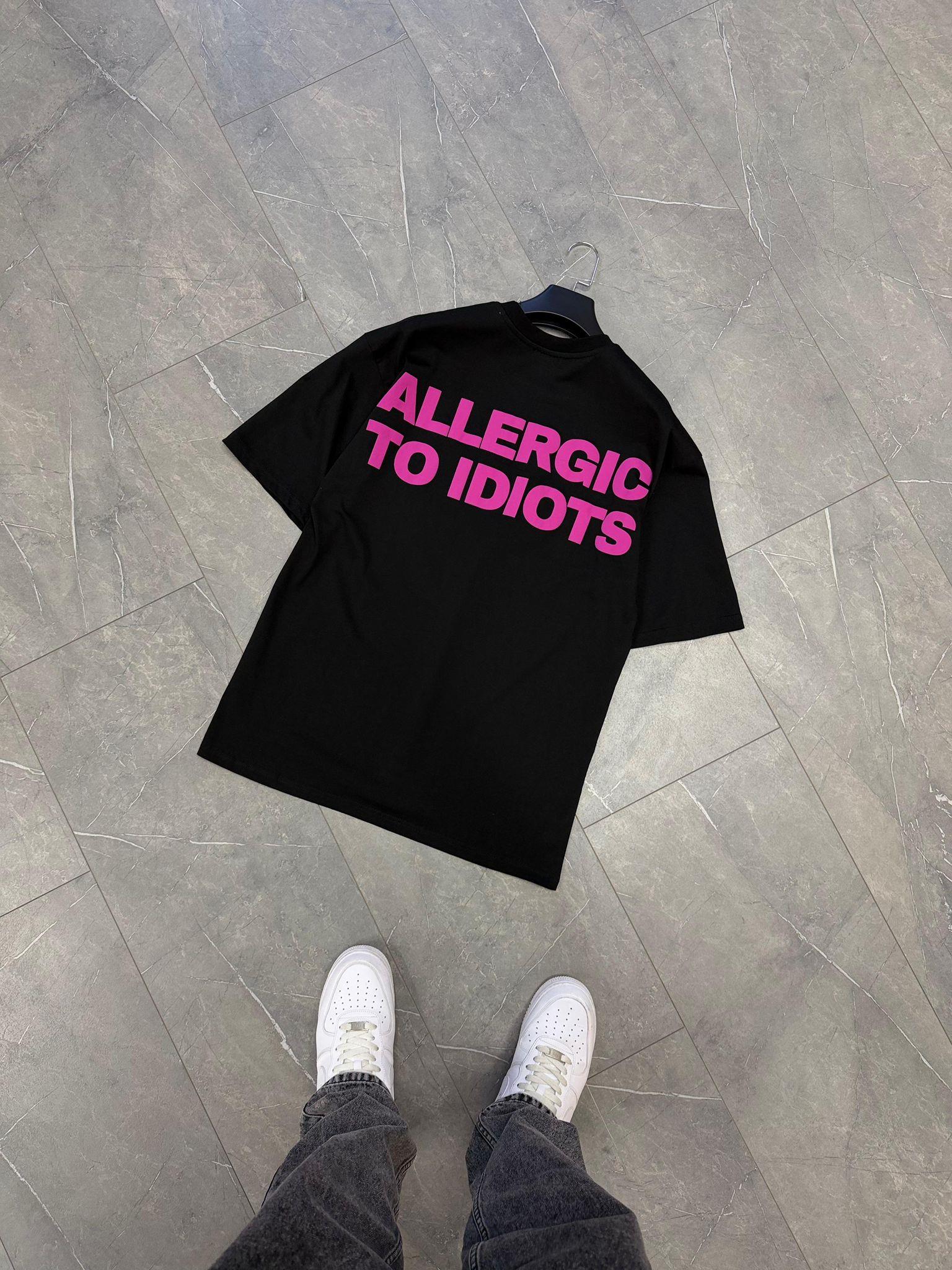 Allergic to İdiots baskılı oversize T-shirt