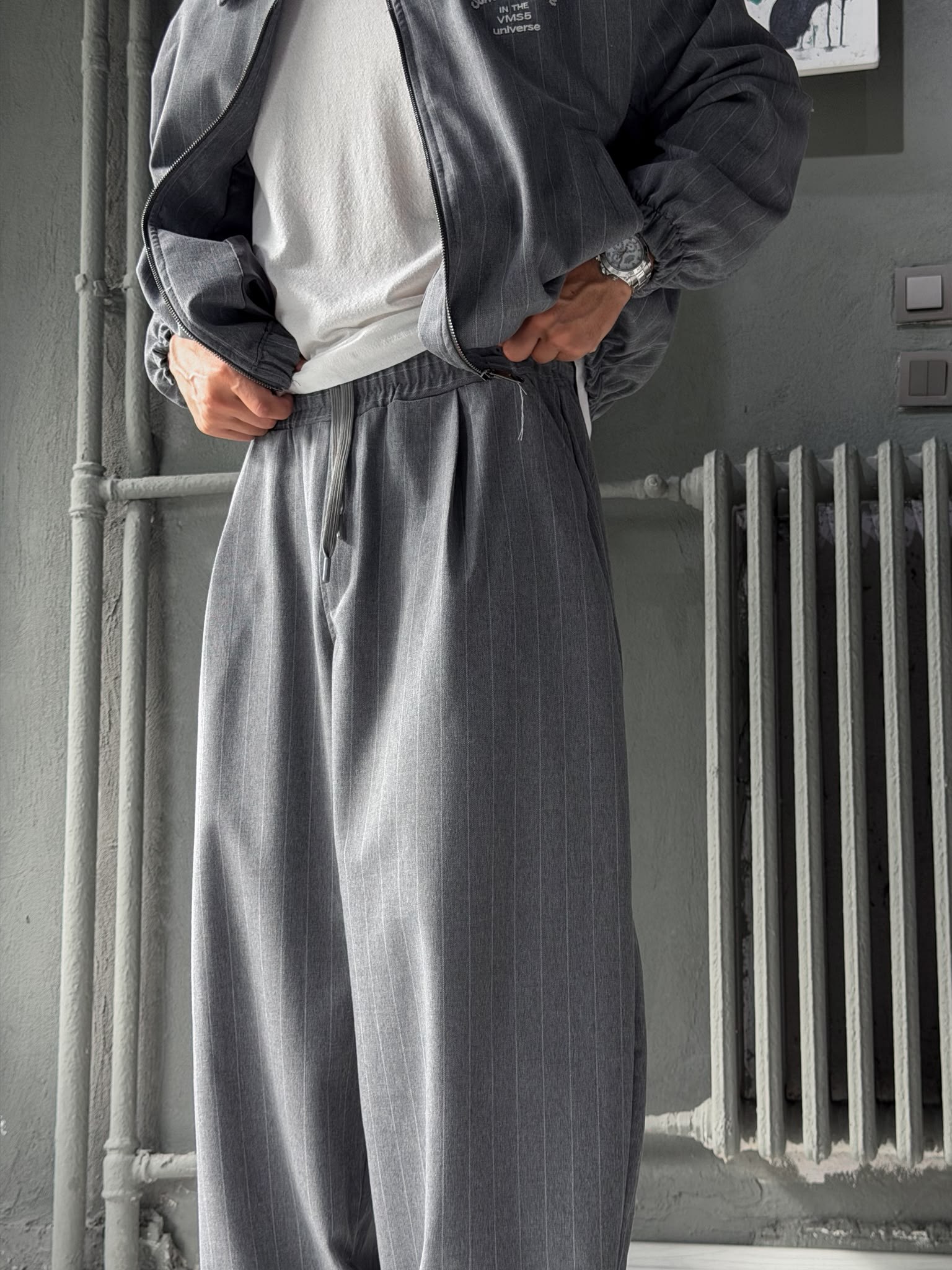 Bomber ve Baggy Pantolon Çizgili Alt-üst Takım