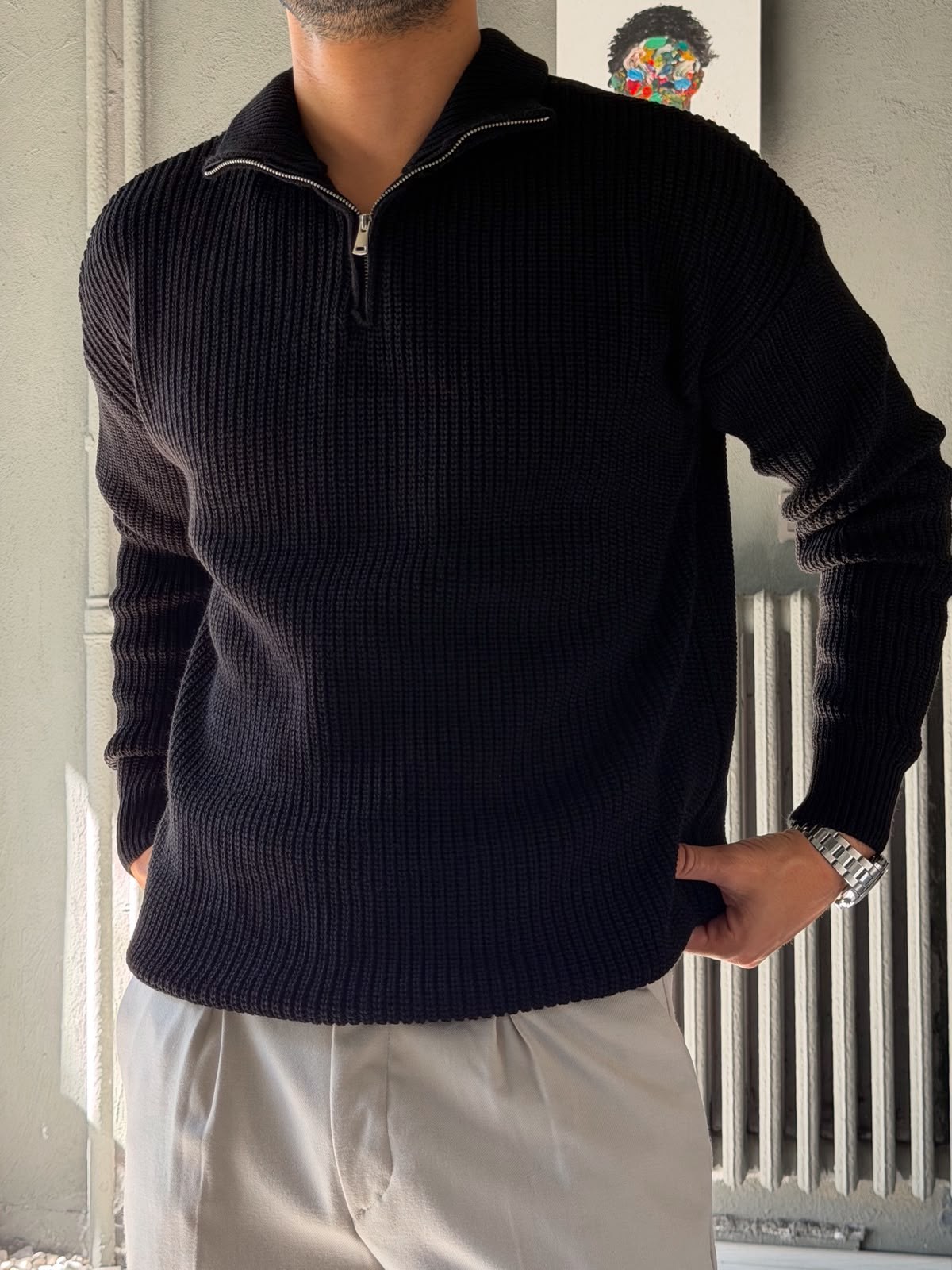 Fermuarlı Oversize Triko Kazak