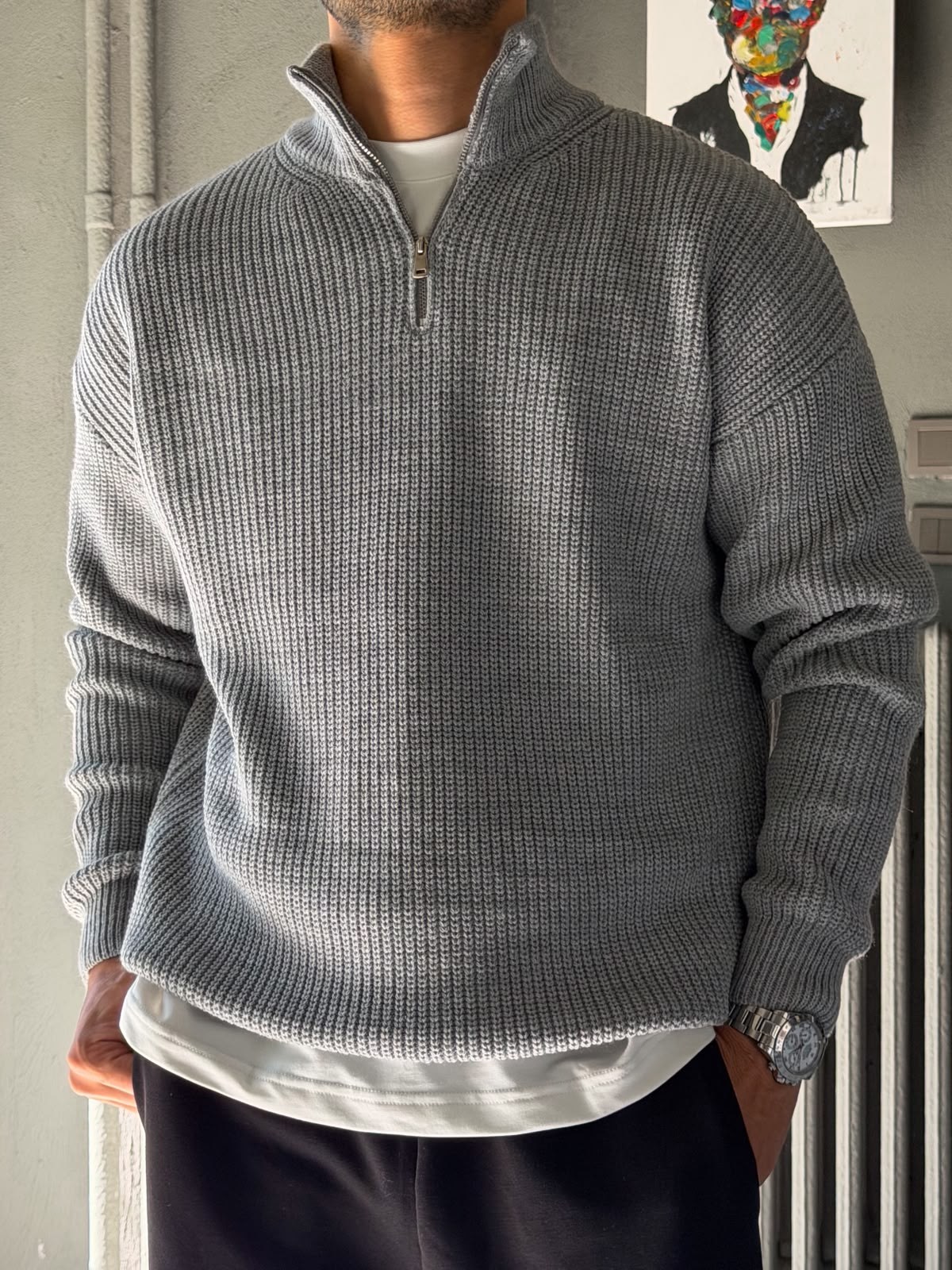 Fermuarlı Oversize Triko Kazak