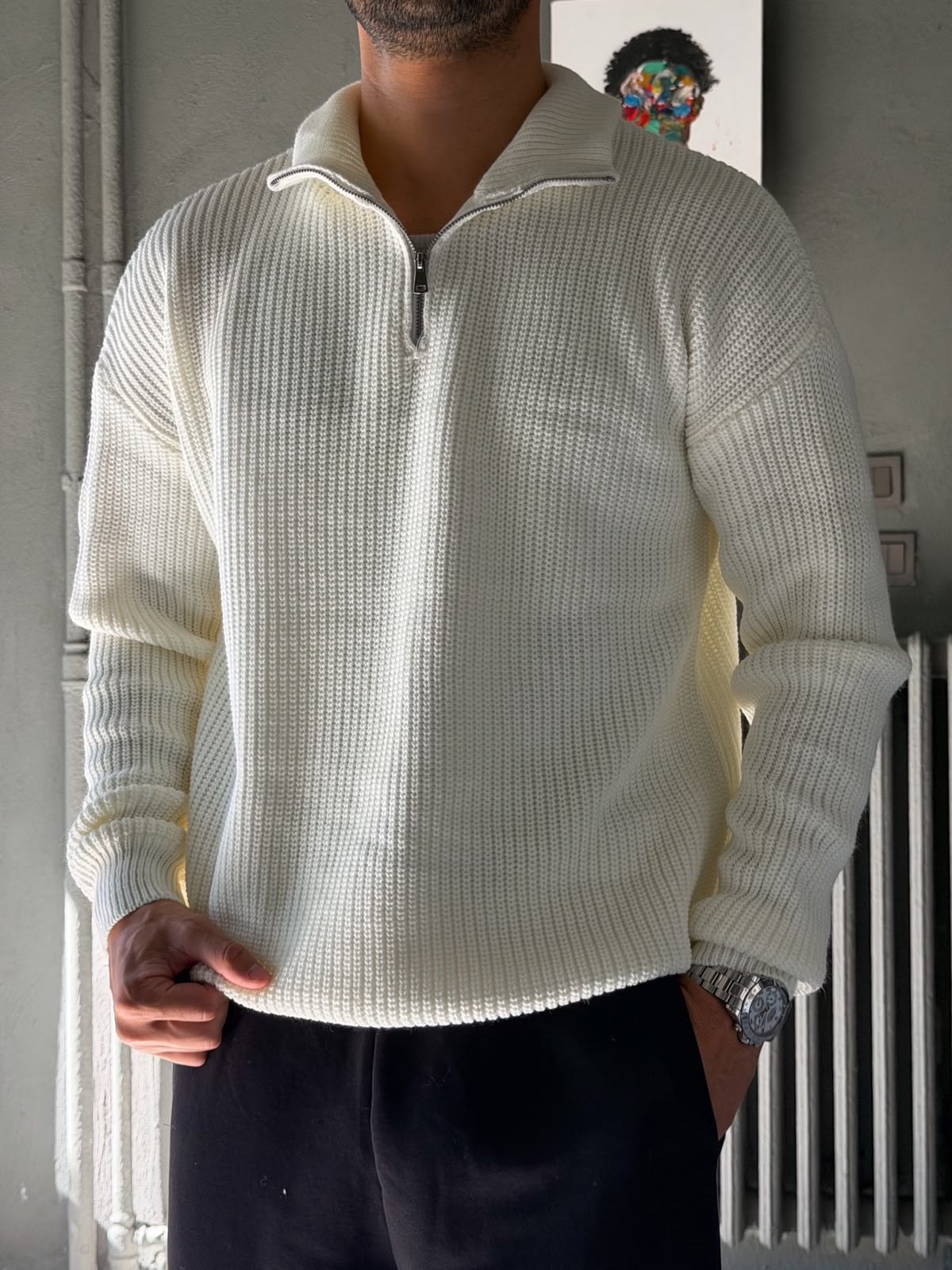 Fermuarlı Oversize Triko Kazak