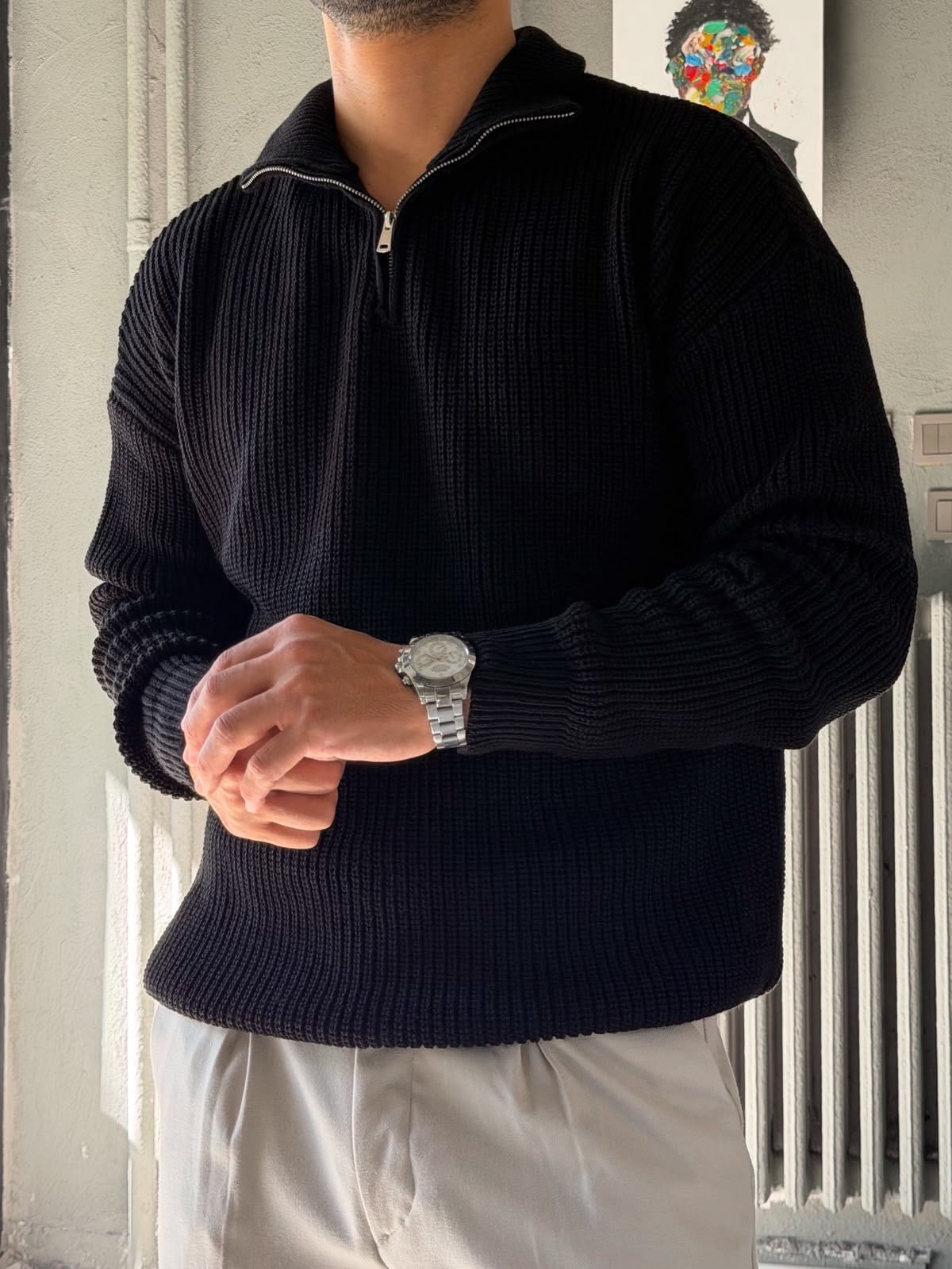 Fermuarlı Oversize Triko Kazak