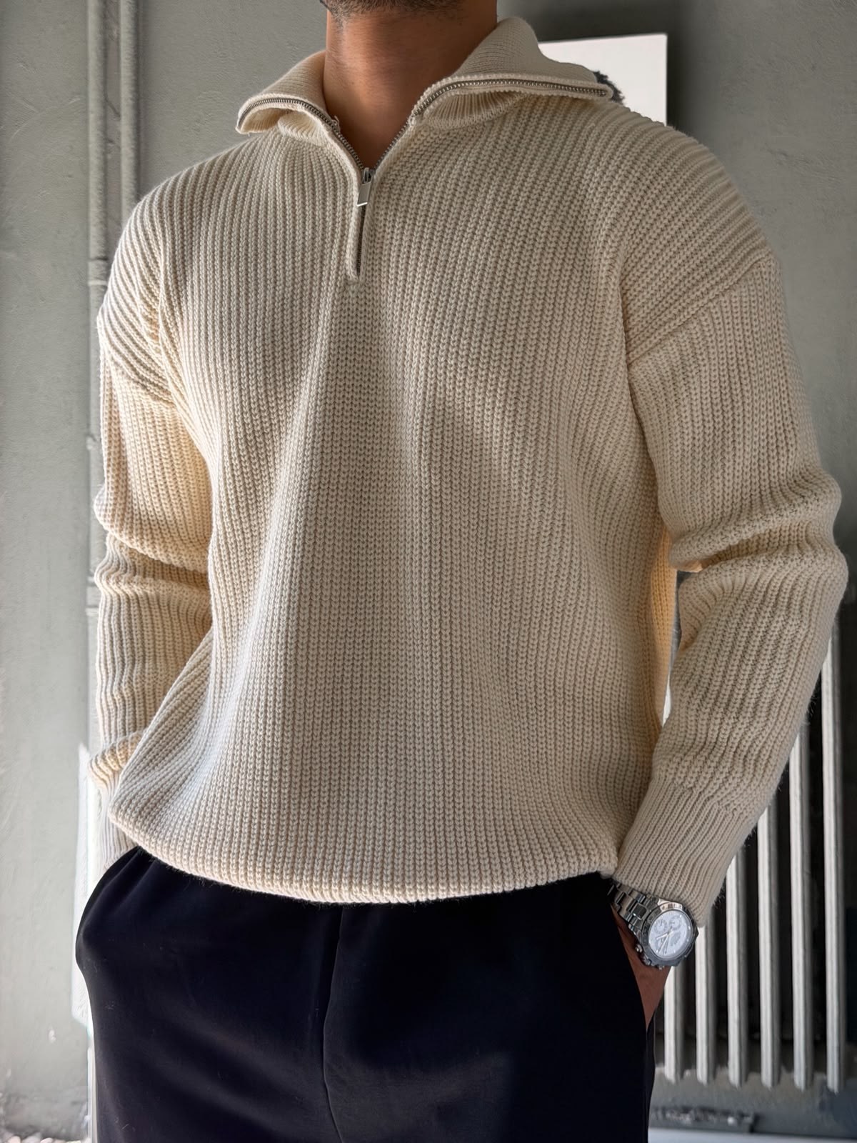 Fermuarlı Oversize Triko Kazak