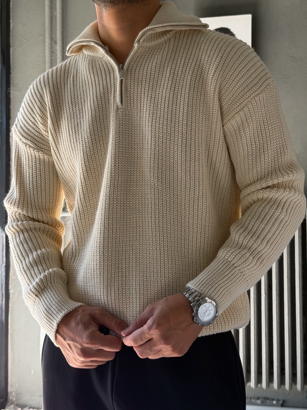 Fermuarlı Oversize Triko Kazak