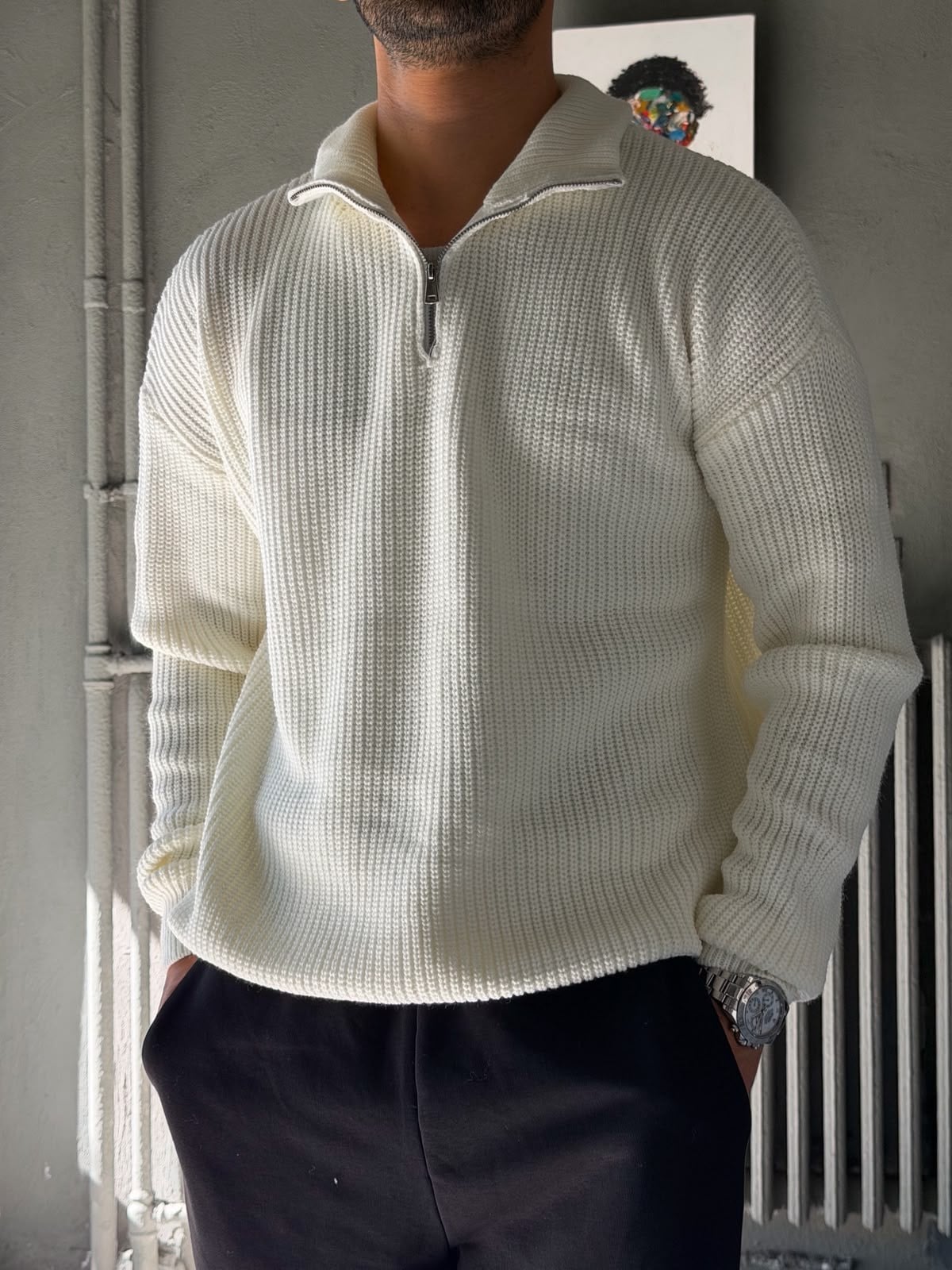 Fermuarlı Oversize Triko Kazak