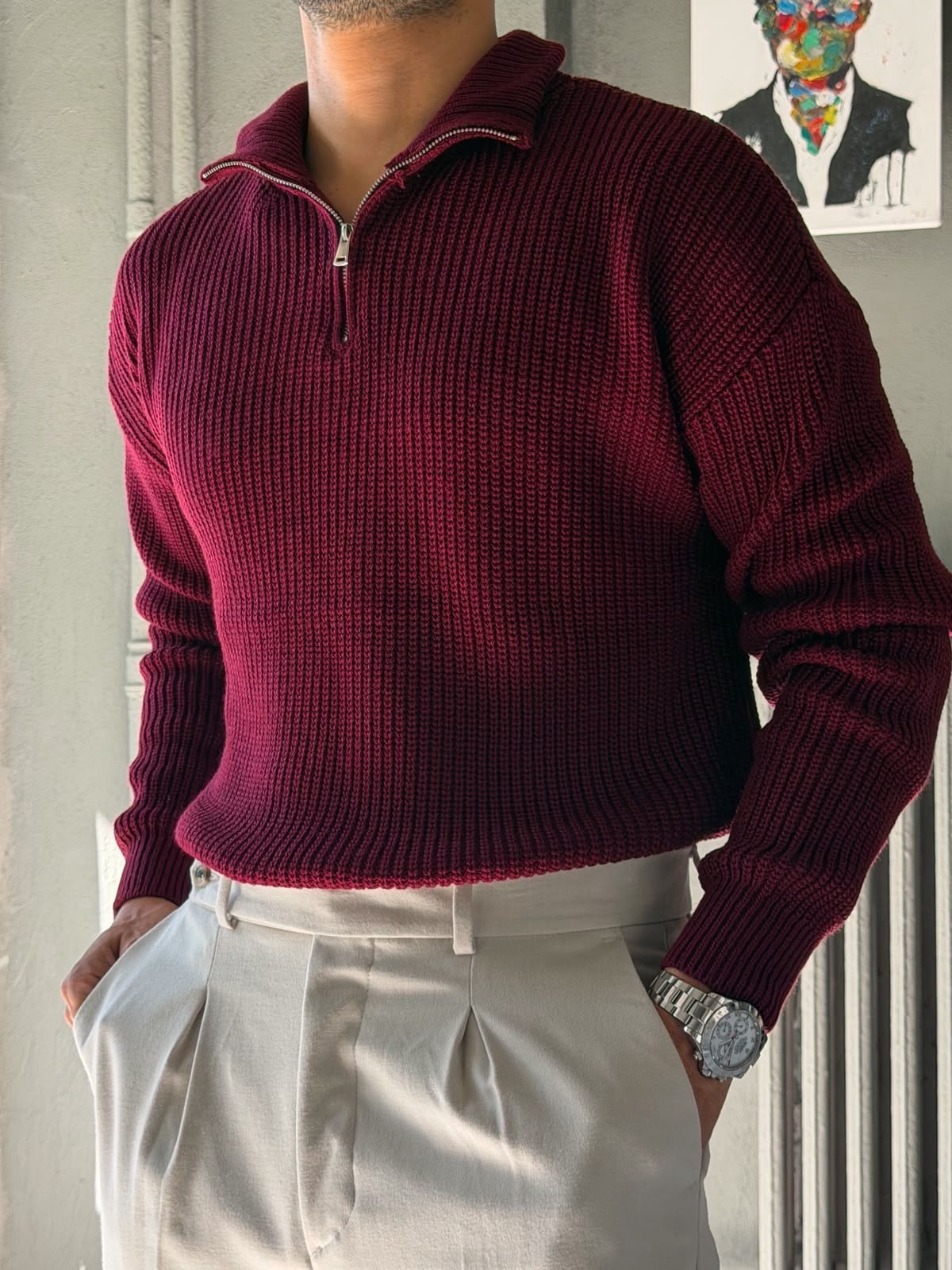 Fermuarlı Oversize Triko Kazak