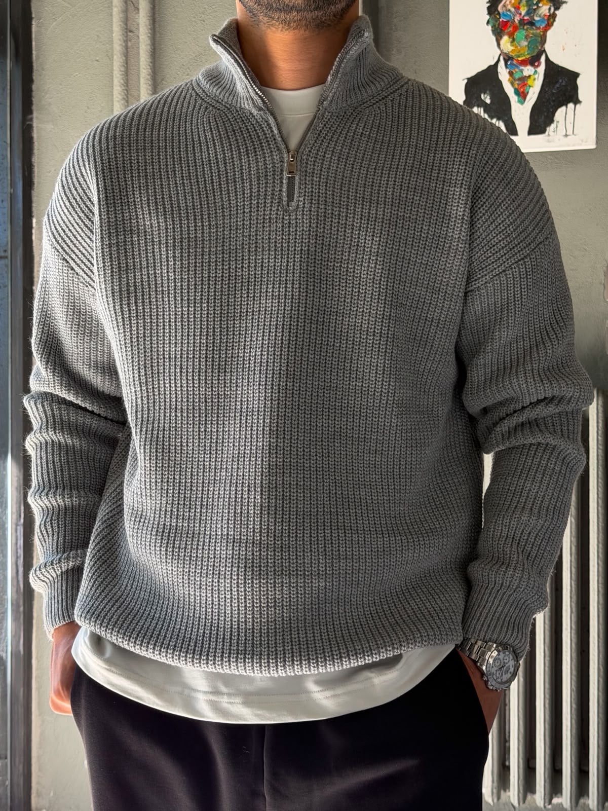 Fermuarlı Oversize Triko Kazak