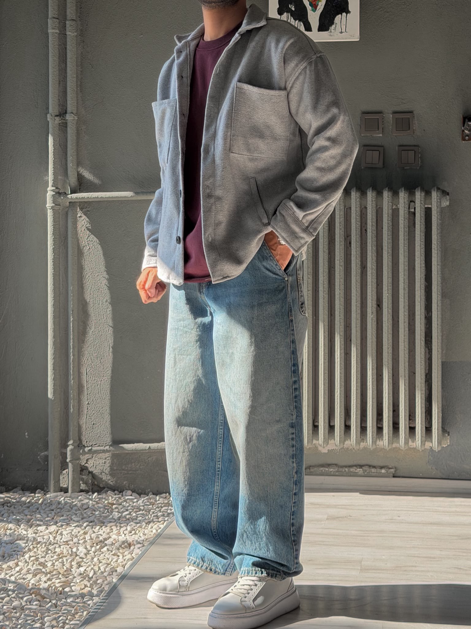 Oversize Kaşe Kumaş Gömlek