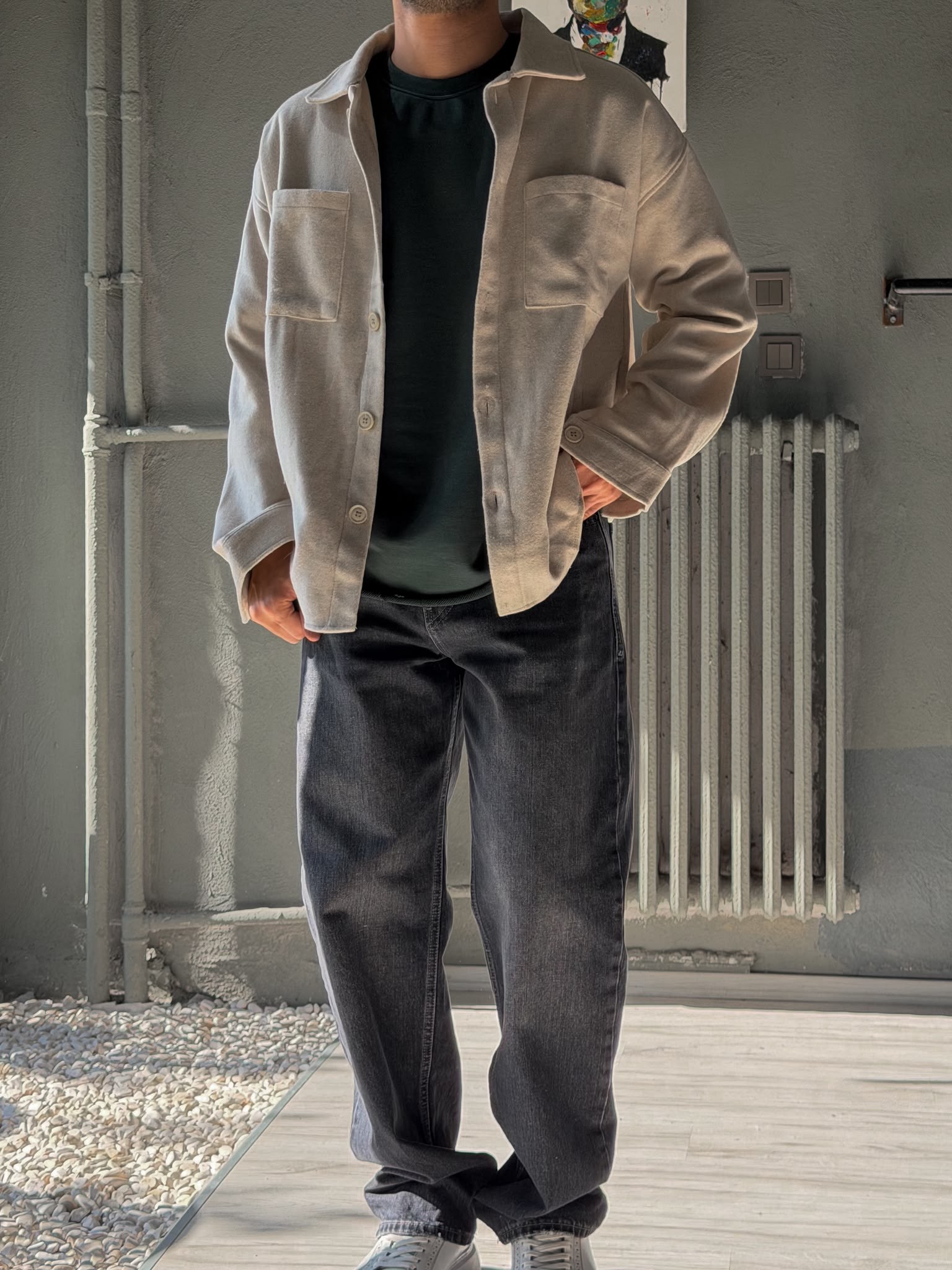 Oversize Kaşe Kumaş Gömlek