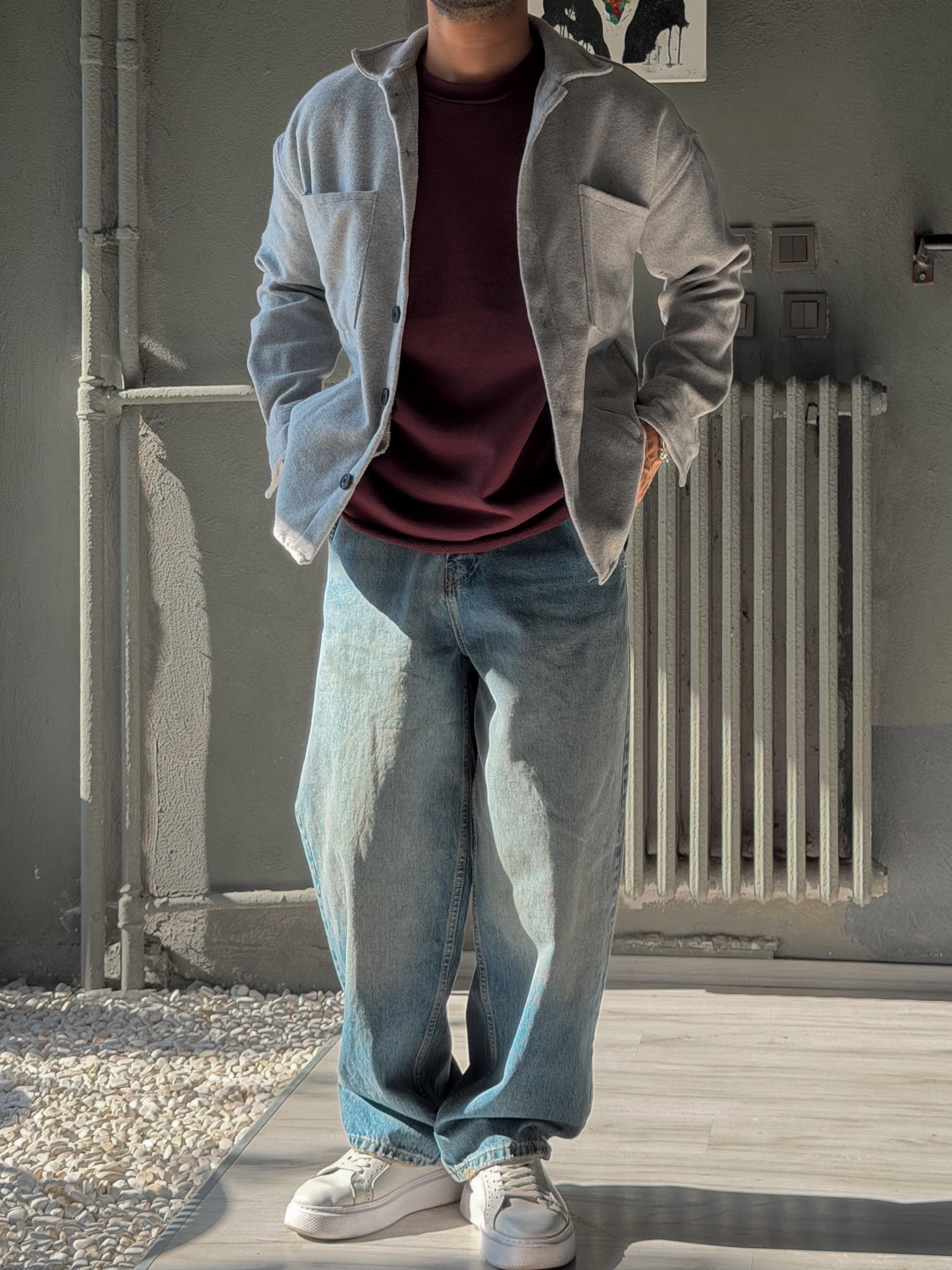 Oversize Kaşe Kumaş Gömlek